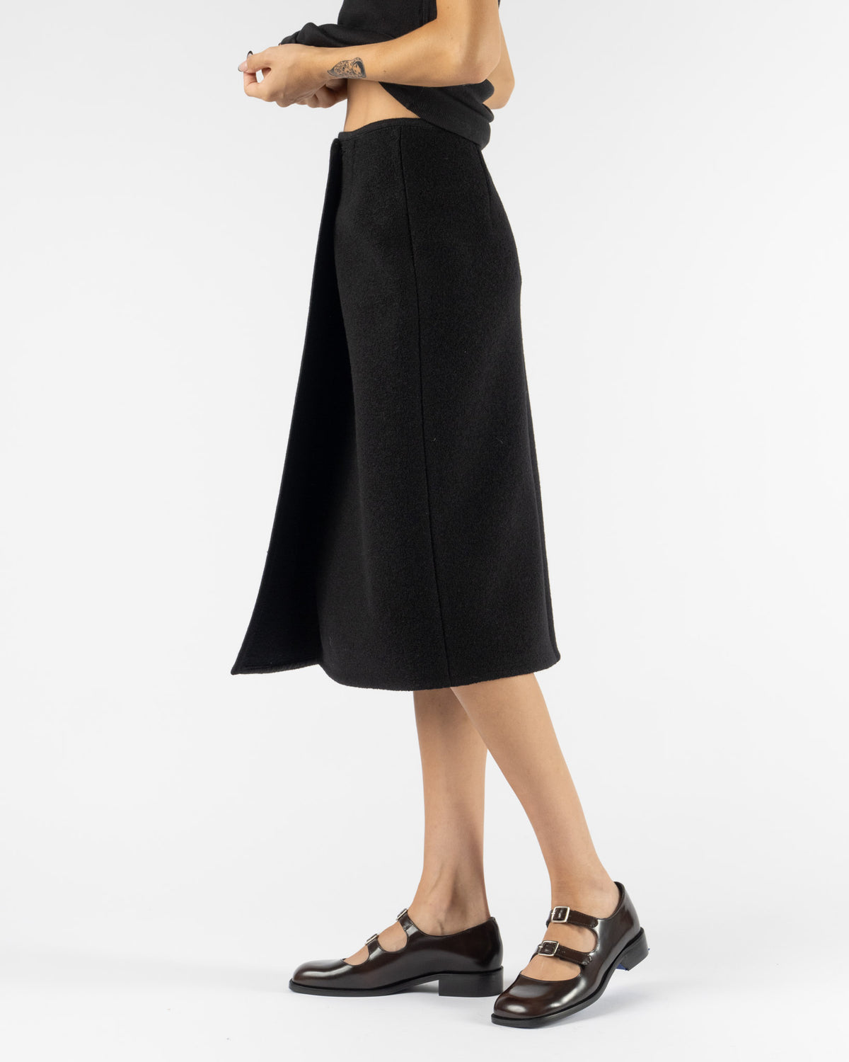 RIER Walker Wrap Skirt in Black Felted