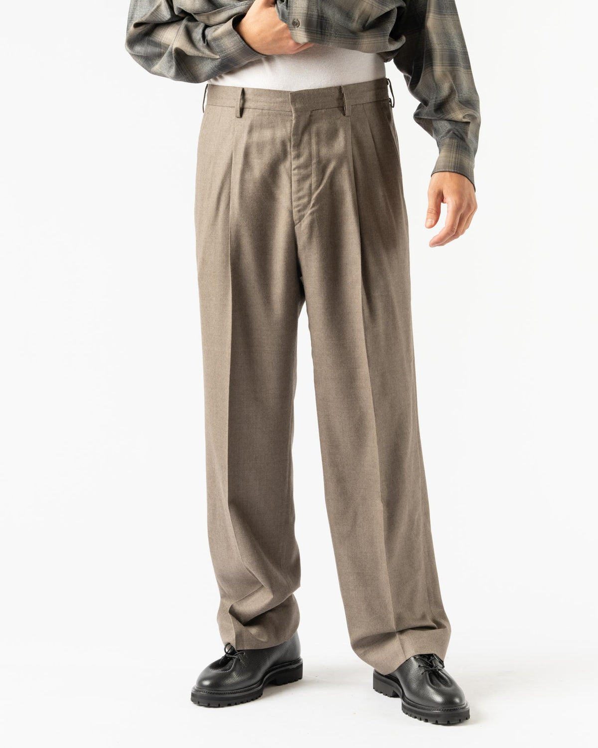 Auralee Super Light Wool Slacks in Top Brown Curated at Jake and Jones