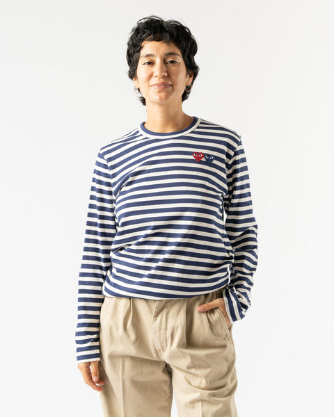 PLAY COMME des GARCONS Striped Long Sleeve Shirt in Blue Curated at Jake and Jones