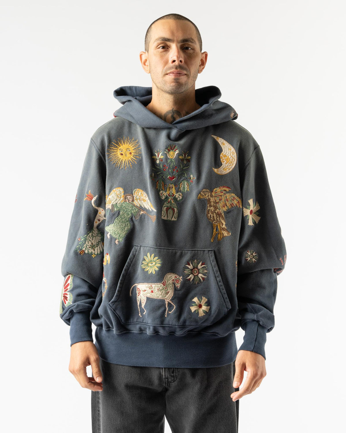 Samuel Zelig Folk Hoodie in Navy Curated at Jake and Jones