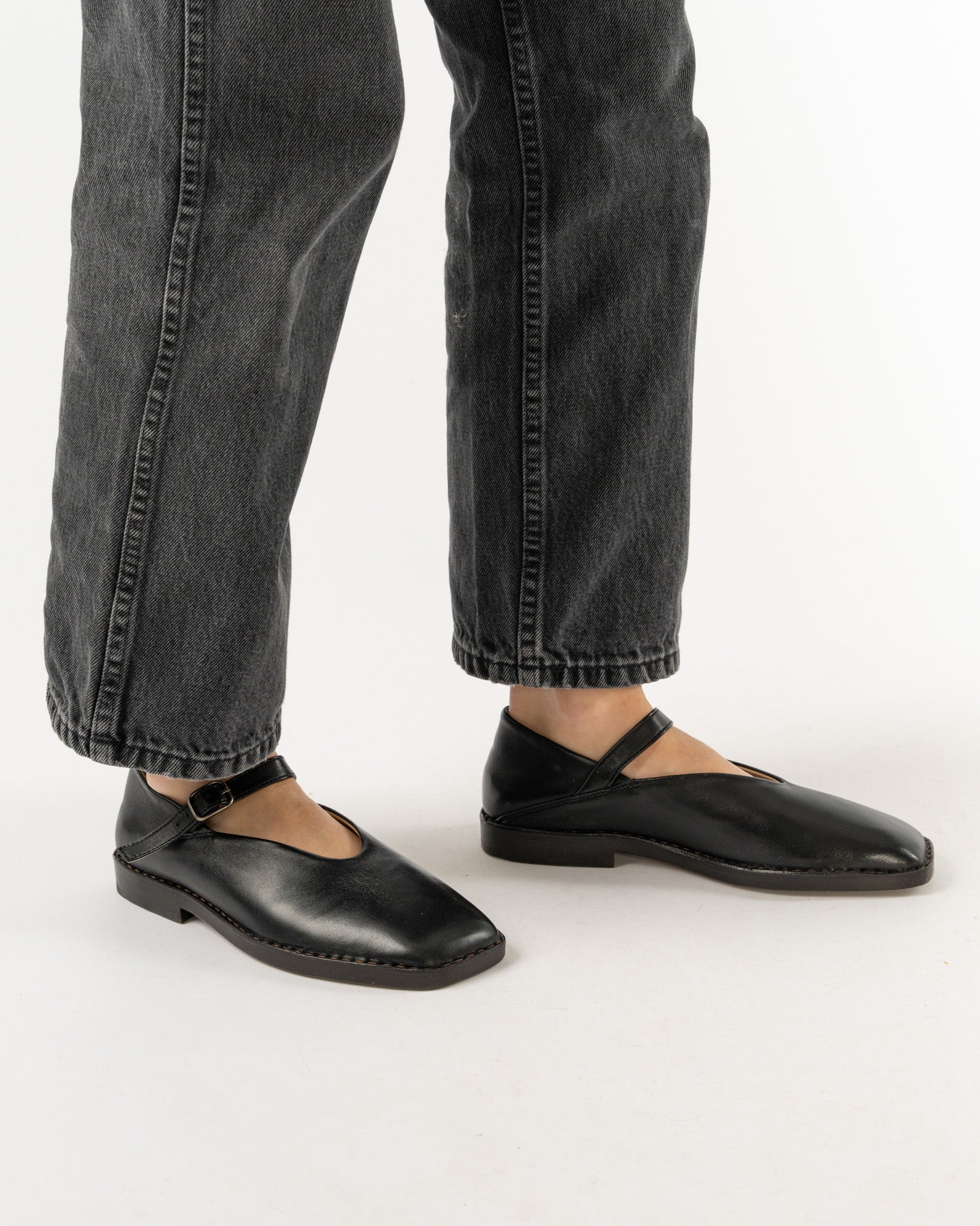 Lemaire Black Ballerina Shoes in Shiny Nappa Leather