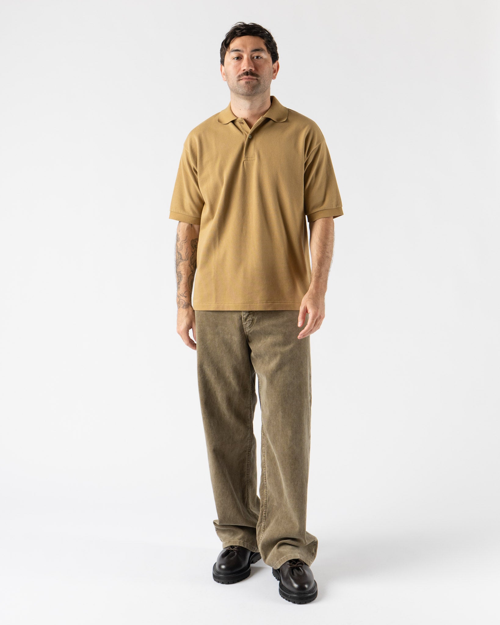 Auralee Pima Cotton Heavy Pique Polo in Khaki Beige