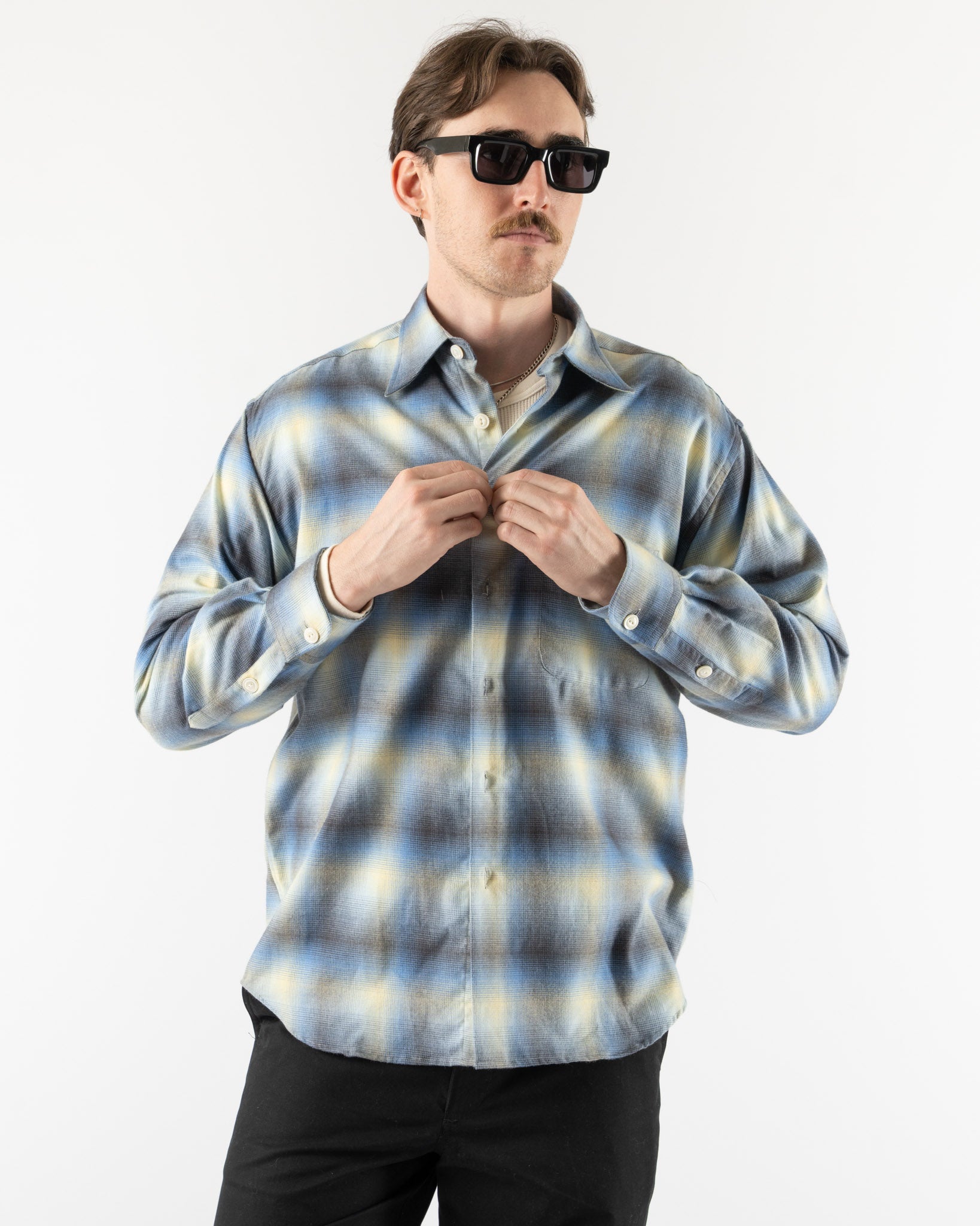 Aaron Levine Shadow Flannel in Sapphire