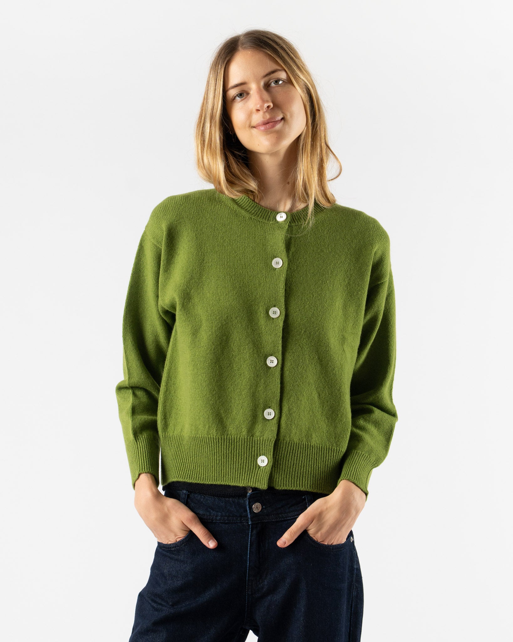 &Daughter Ada Crewneck Cardigan in Pickle Green