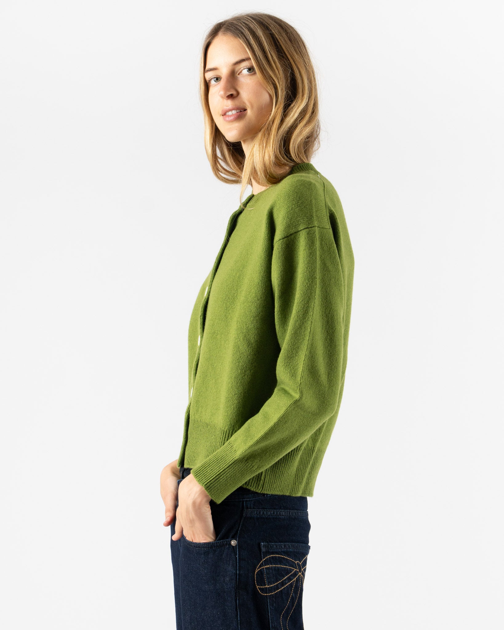 &Daughter Ada Crewneck Cardigan in Pickle Green