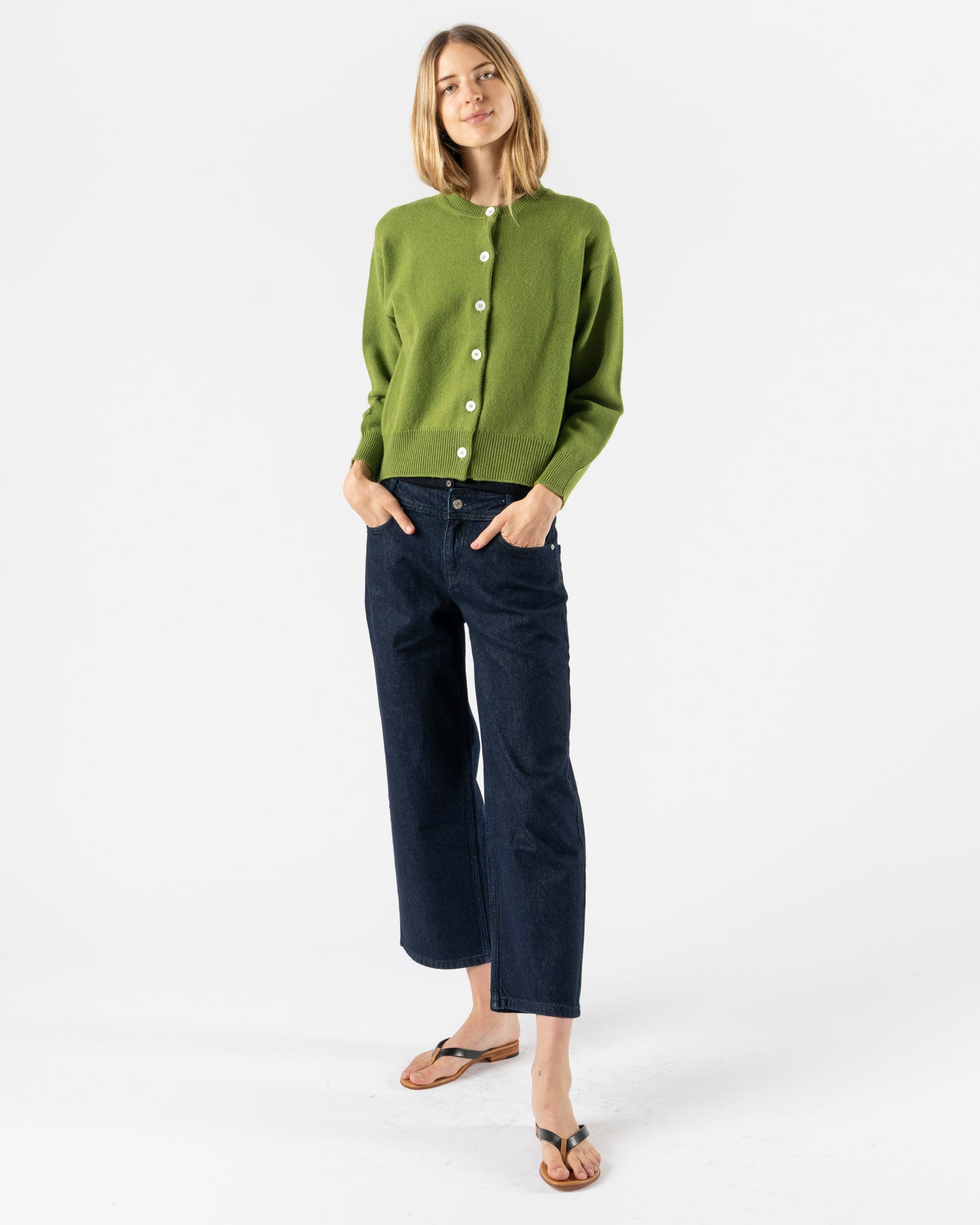&Daughter Ada Crewneck Cardigan in Pickle Green