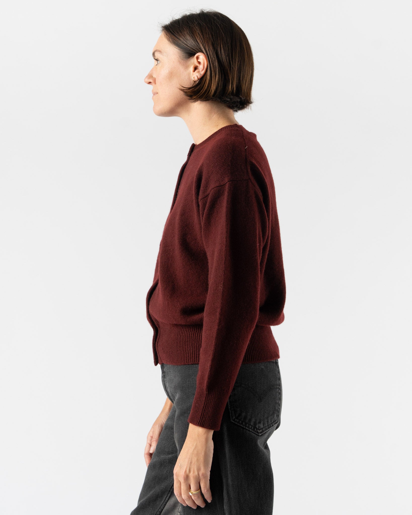 &Daughter Ada Crewneck Cardigan in Burgundy