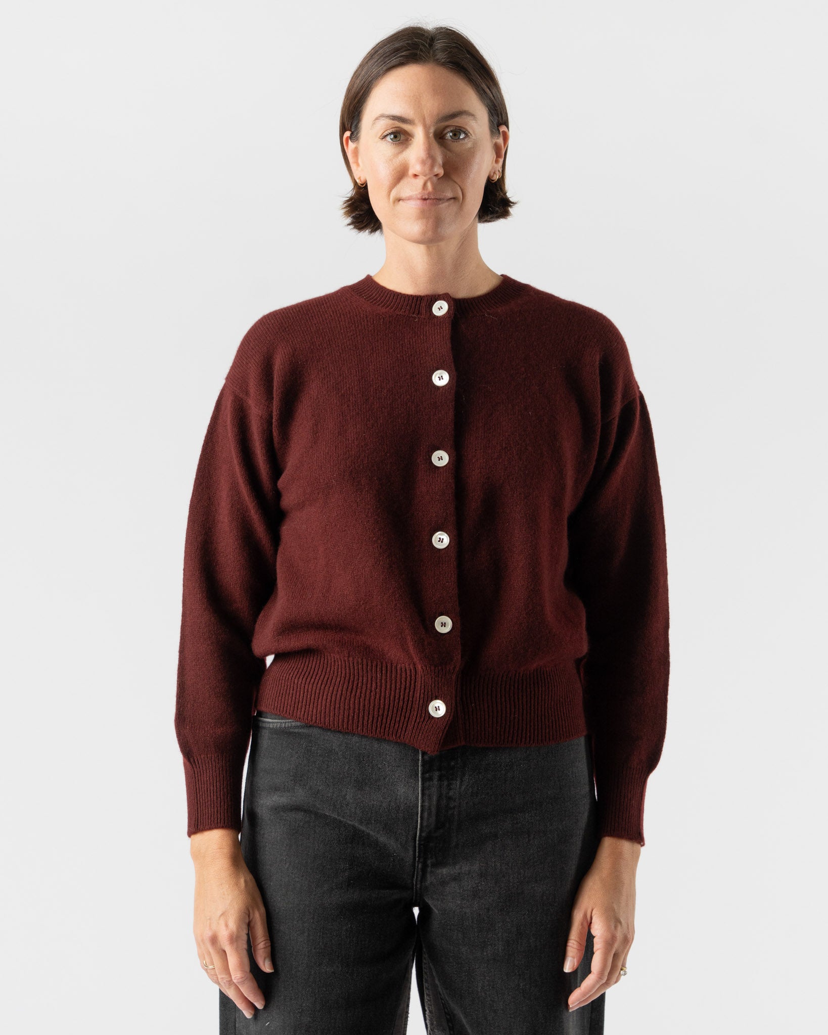 &Daughter Ada Crewneck Cardigan in Burgundy