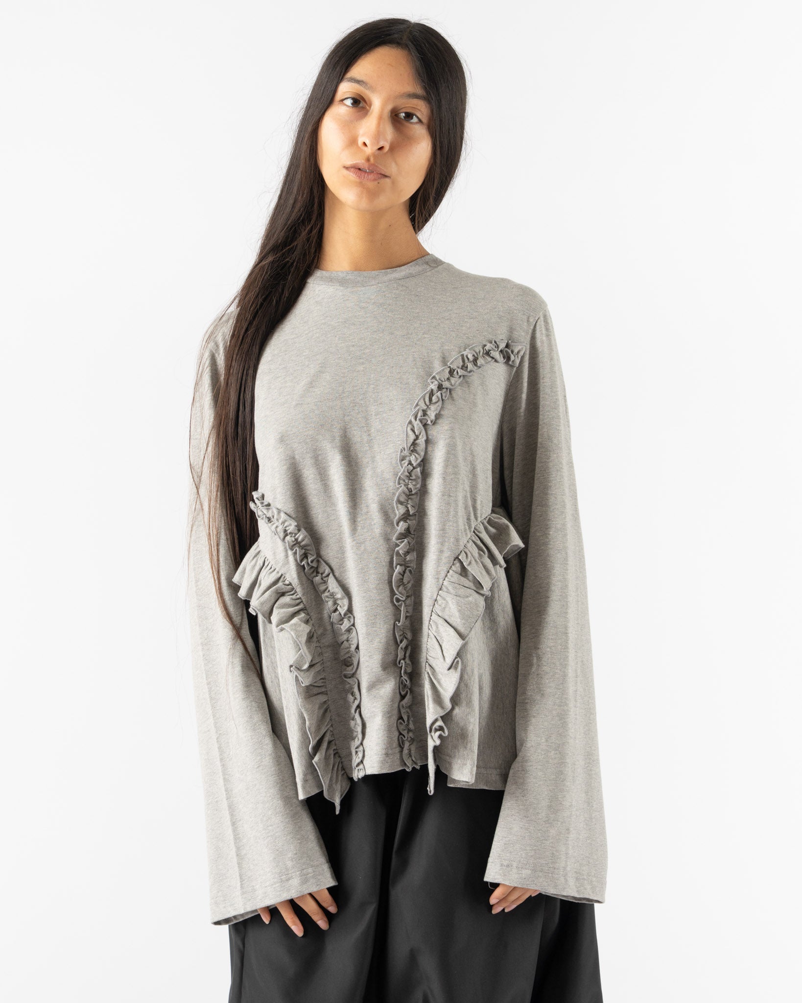 Cecilie Bahnsen Alva T-Shirt in Grey Melange Jersey Curated at