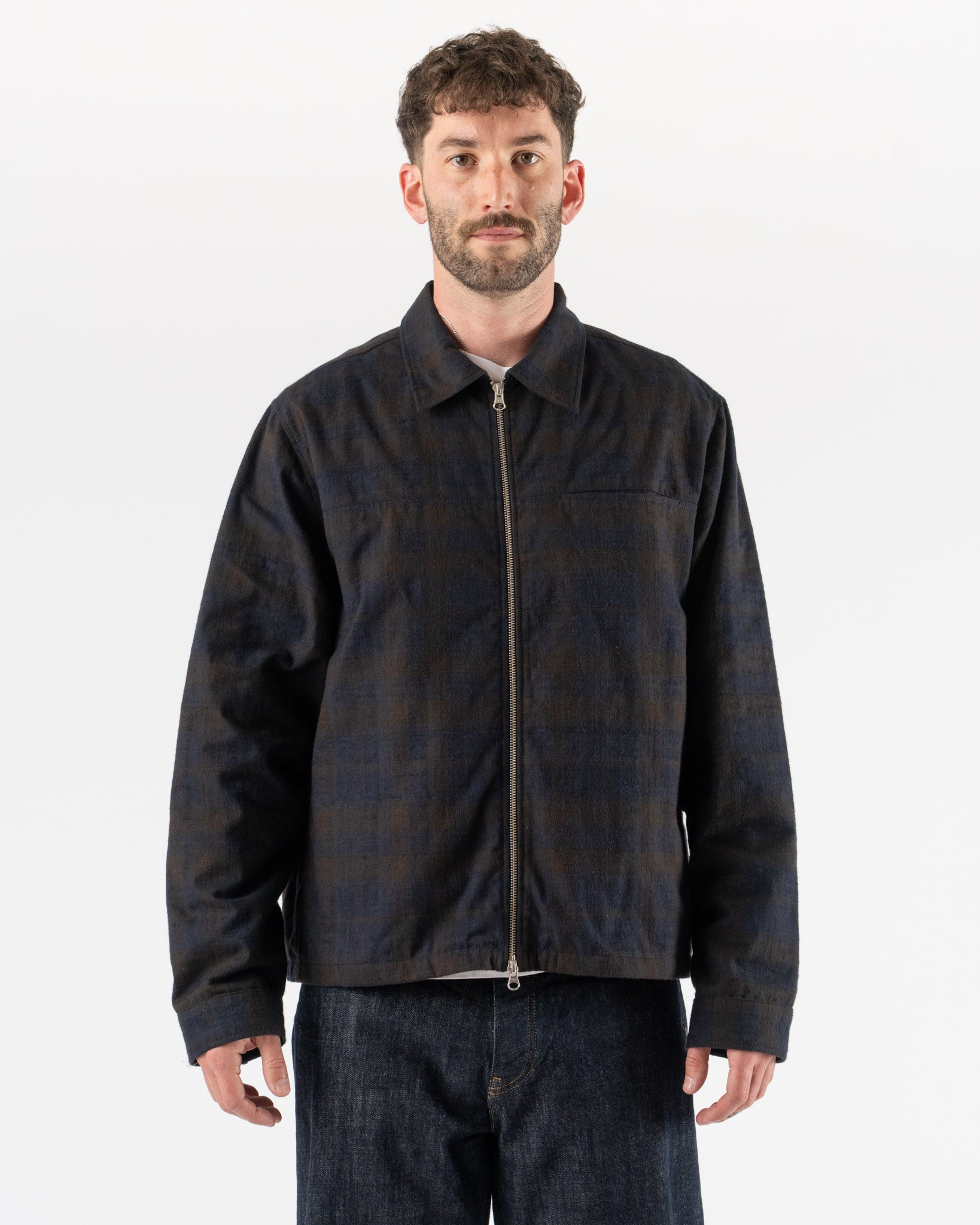 Another Aspect Another Overshirt 3.0 in Navy/Brown Check