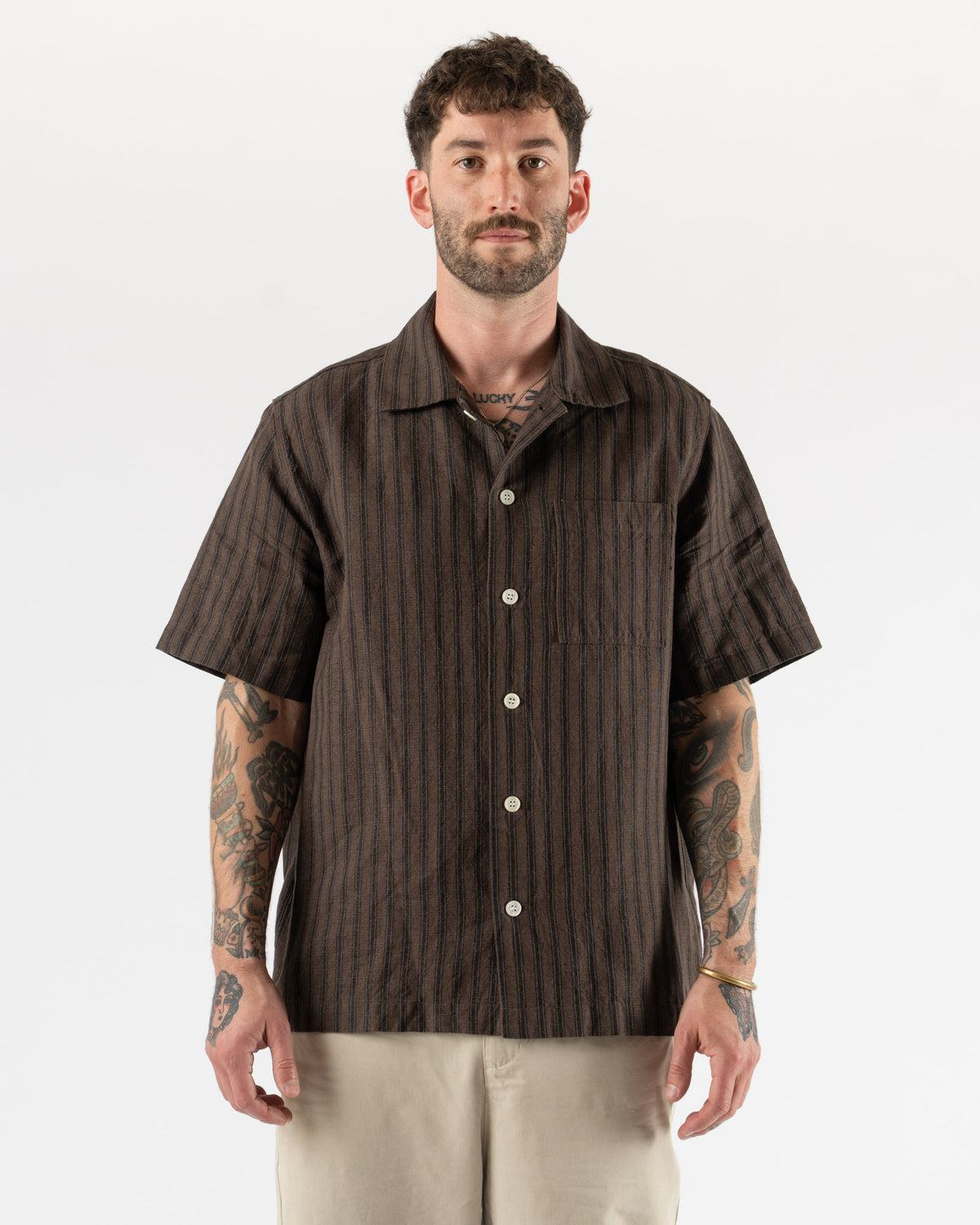 Another Aspect Another Shirt 2.0 in Brown Stripe Curated at Jake 