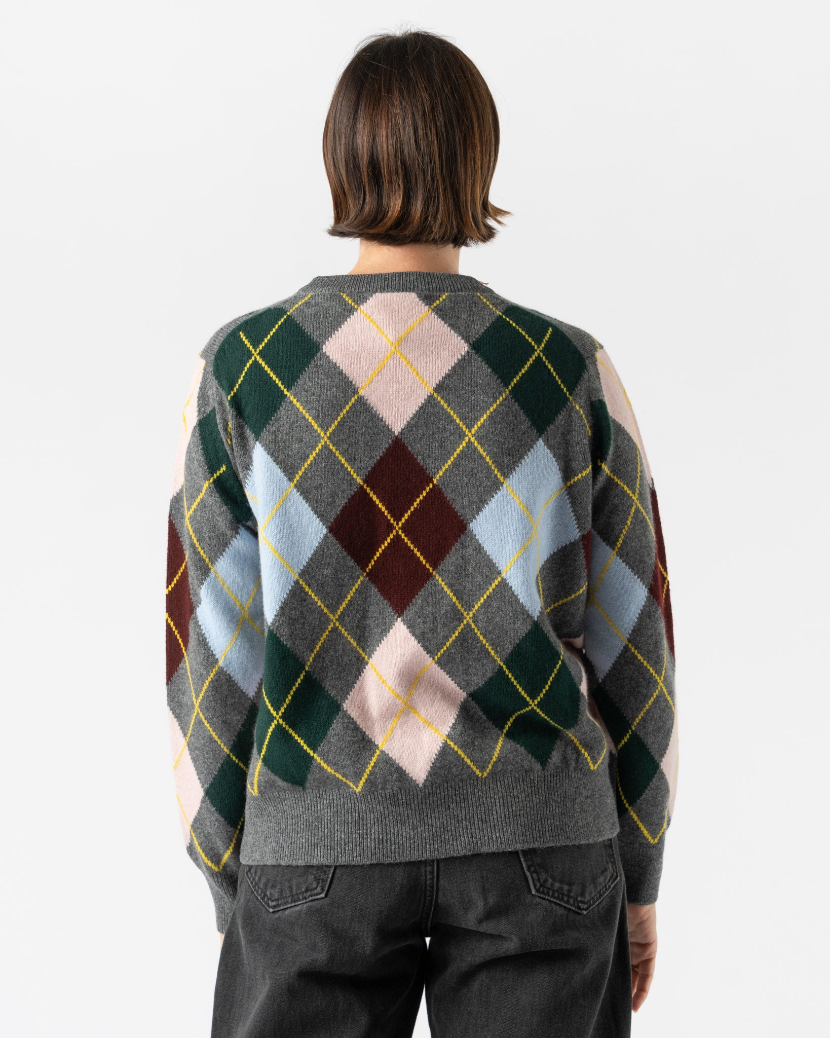 &Daughter Argyle Slouch Crewneck in Grey with Pale Pink