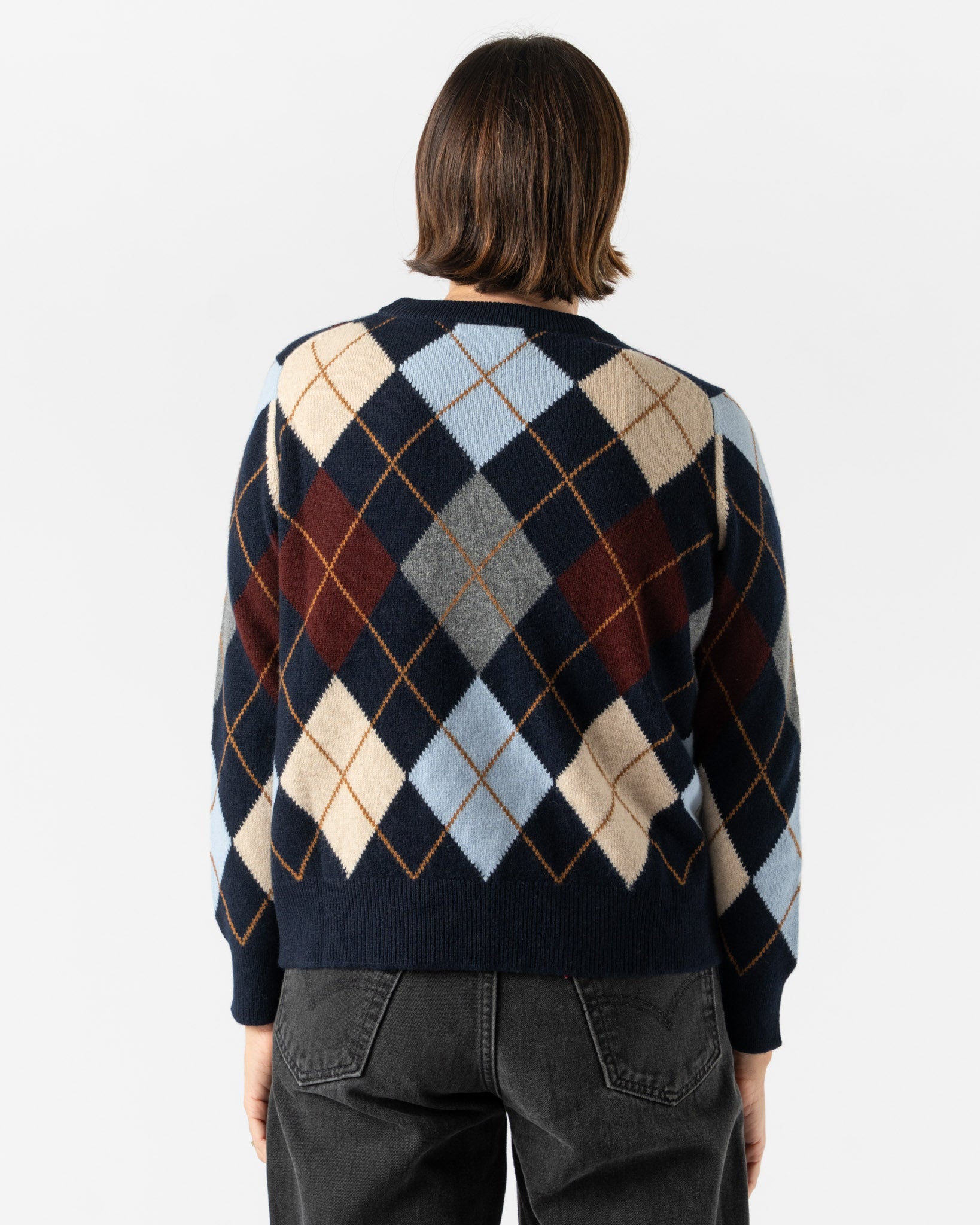 &Daughter Argyle Slouch Crewneck in Navy with Pale Blue