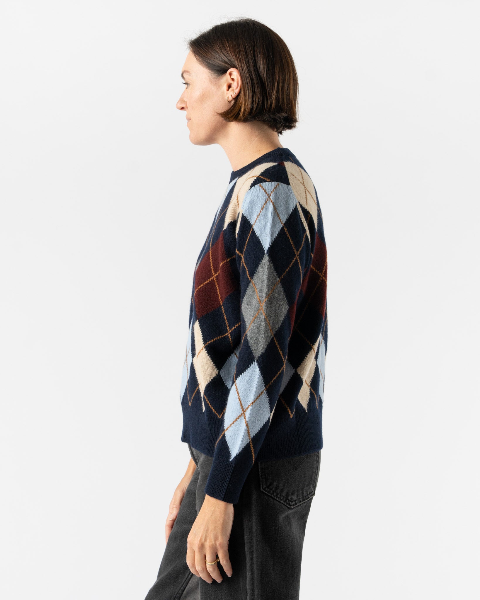 &Daughter Argyle Slouch Crewneck in Navy with Pale Blue