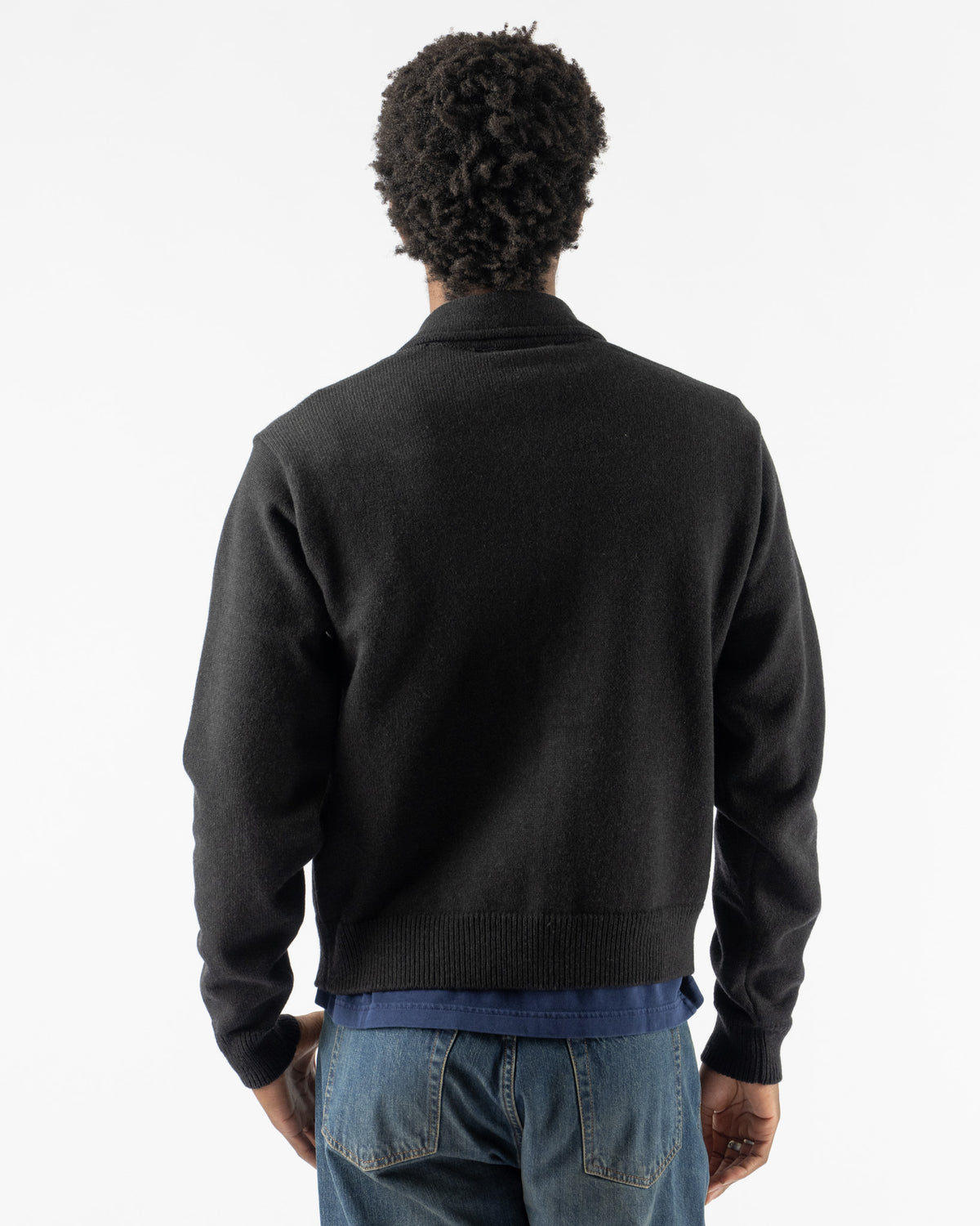 Auralee Super Fine Wool Knit Shirt Cardigan in Top Black