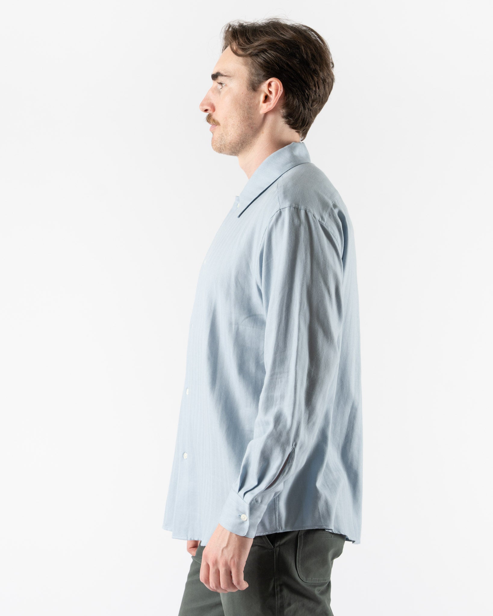 Auralee Cotton Cashmere Herringbone Shirt in Light Blue