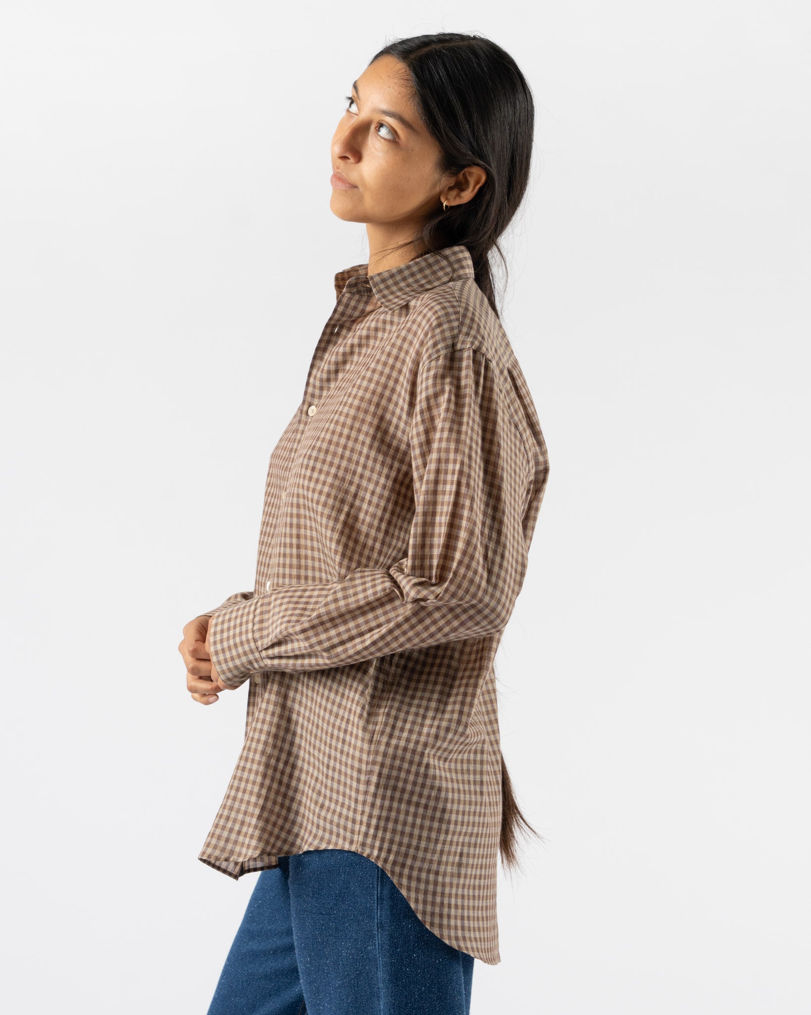 Auralee Cotton Shirt in Brown Gingham Check