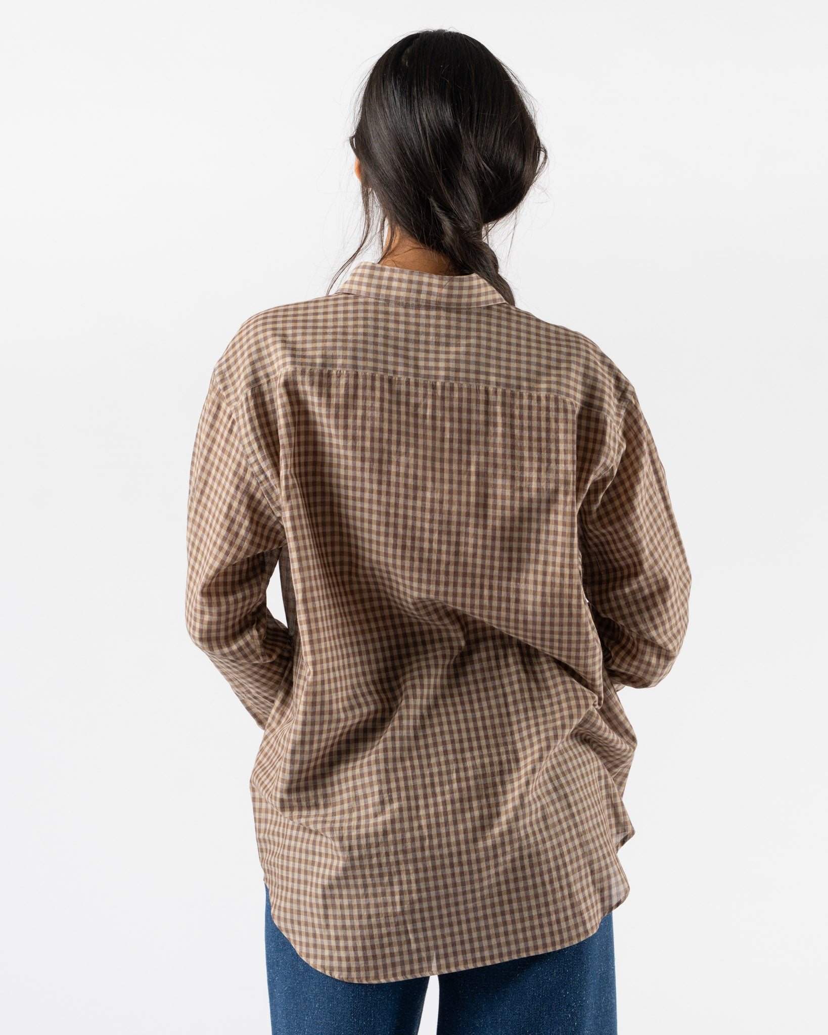 Auralee Cotton Shirt in Brown Gingham Check