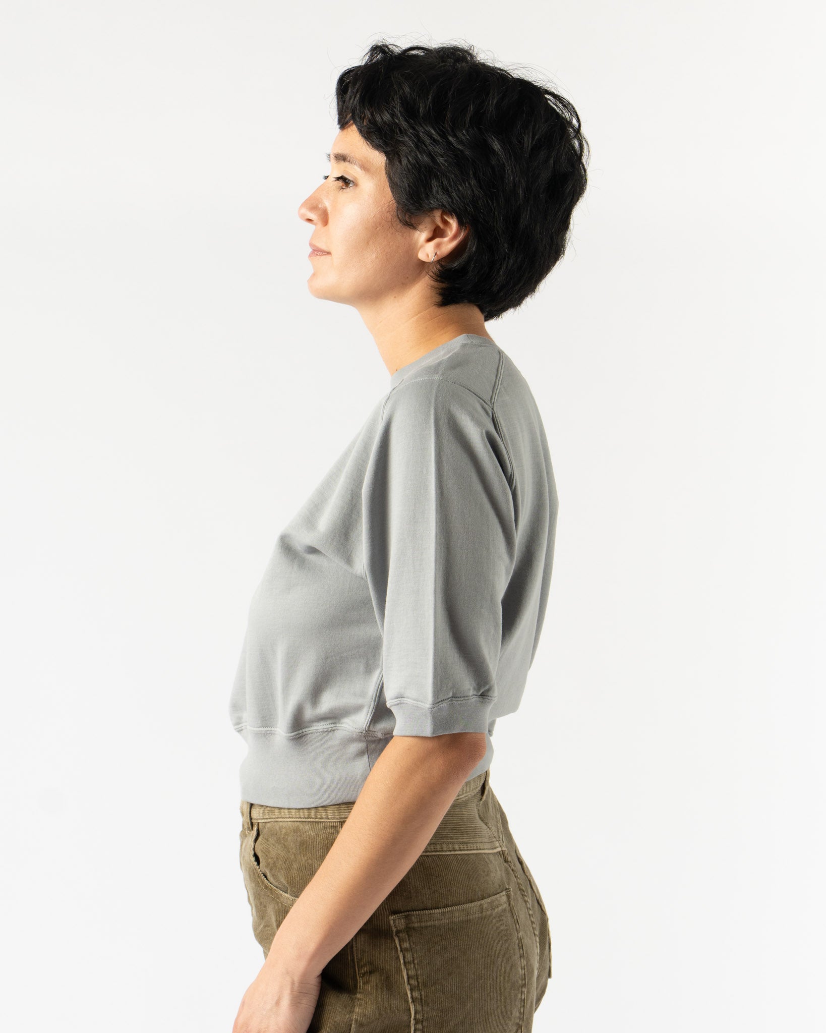 Auralee Elastic High Gauge Sweat Half Sleeved Pullover in Ash Gray