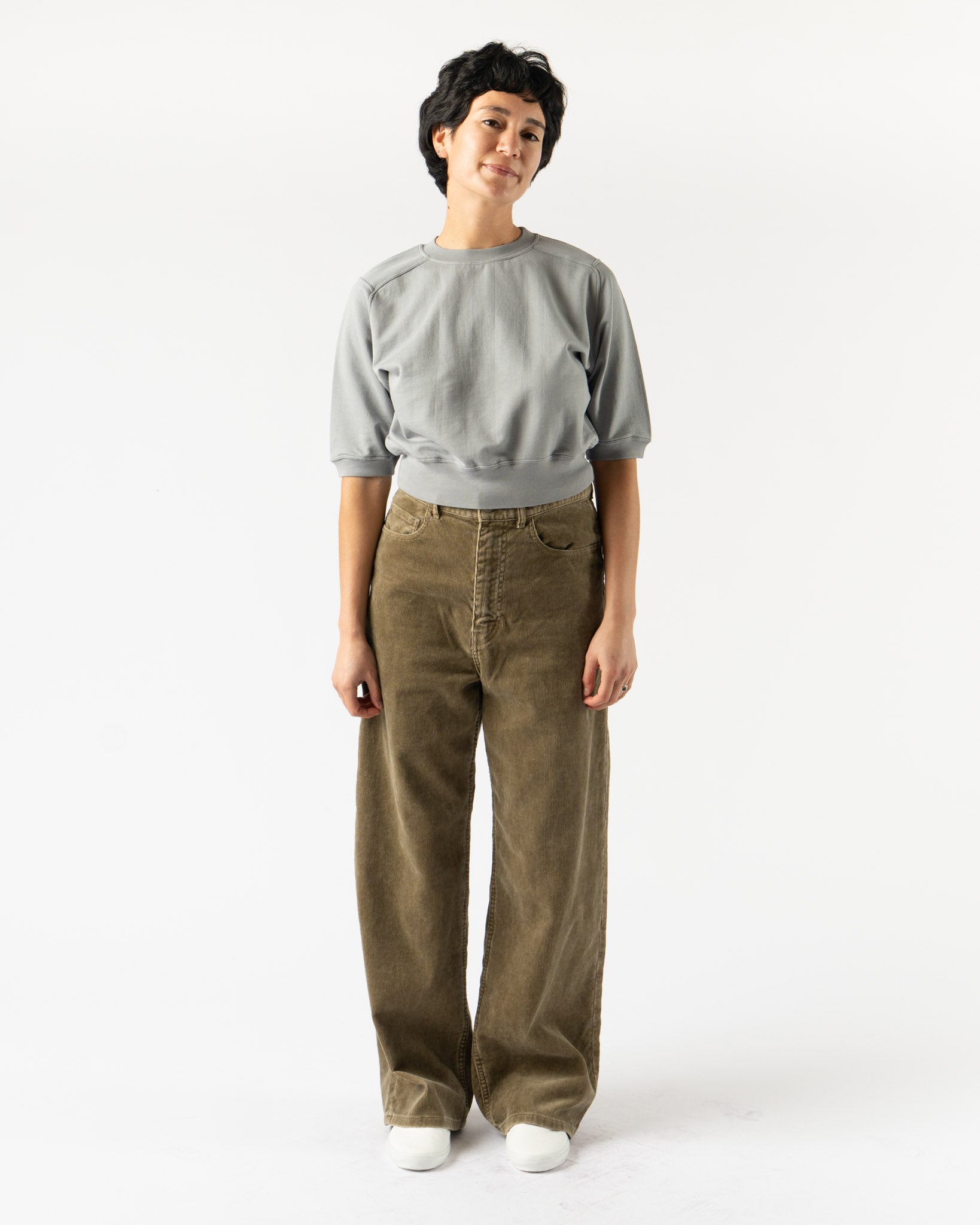 Auralee Elastic High Gauge Sweat Half Sleeved Pullover in Ash Gray
