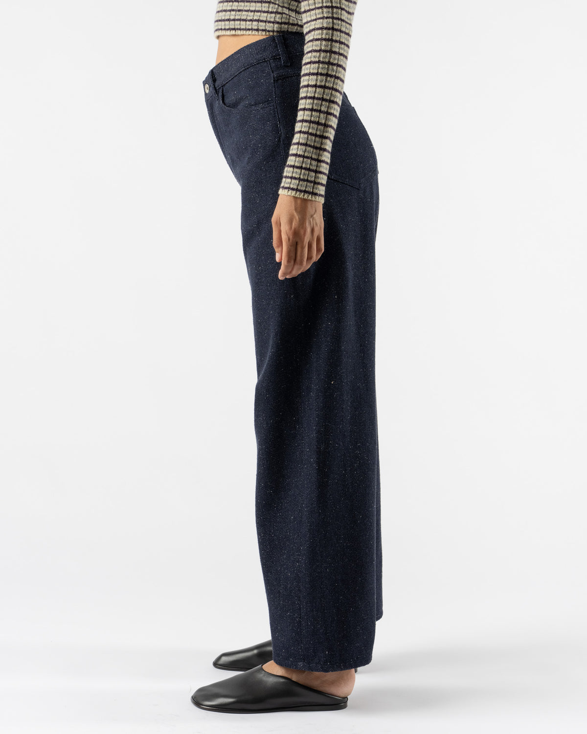 Auralee Silk Nep Denim 5P Wide Pants in Dark Navy