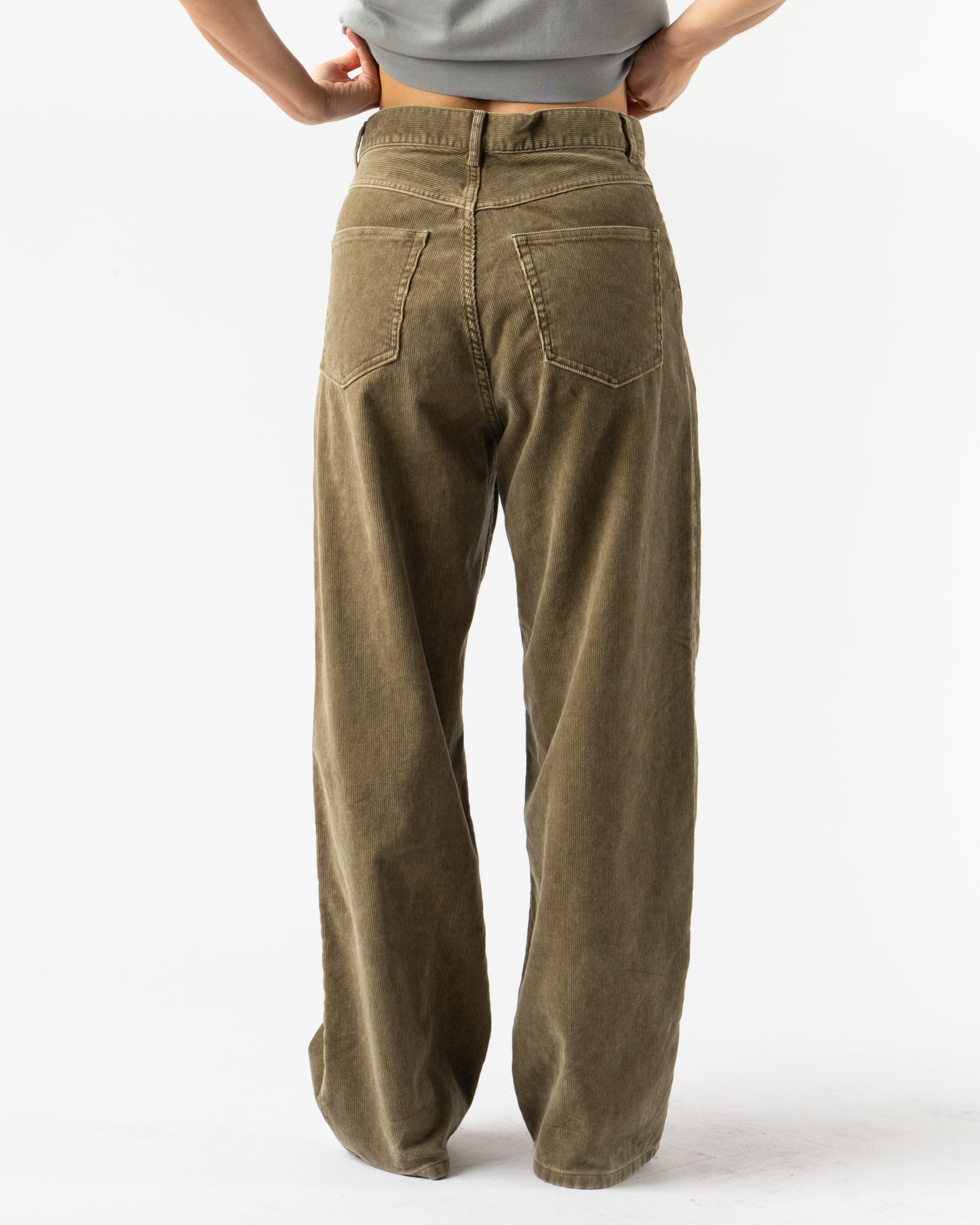 Auralee Pigment Dye Finx Corduroy Wide 5P Pants in Olive Brown