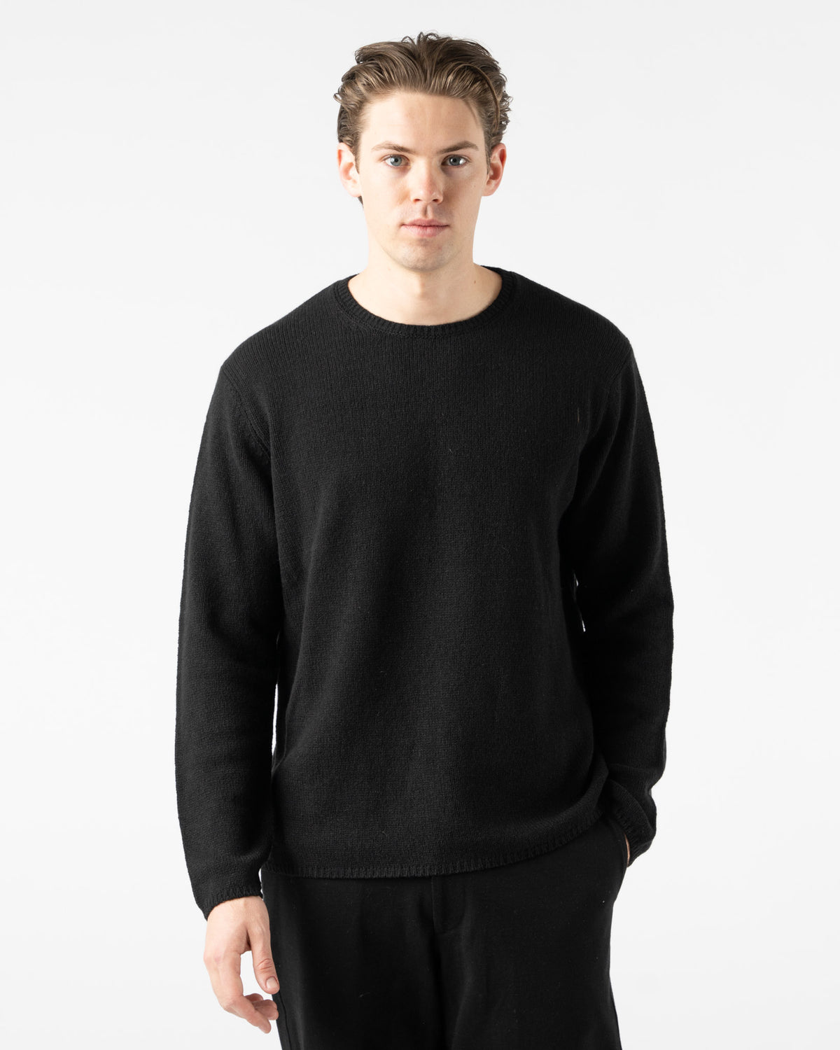Auralee Summer Cashmere Knit Pullover in Black Curated at Jake and 