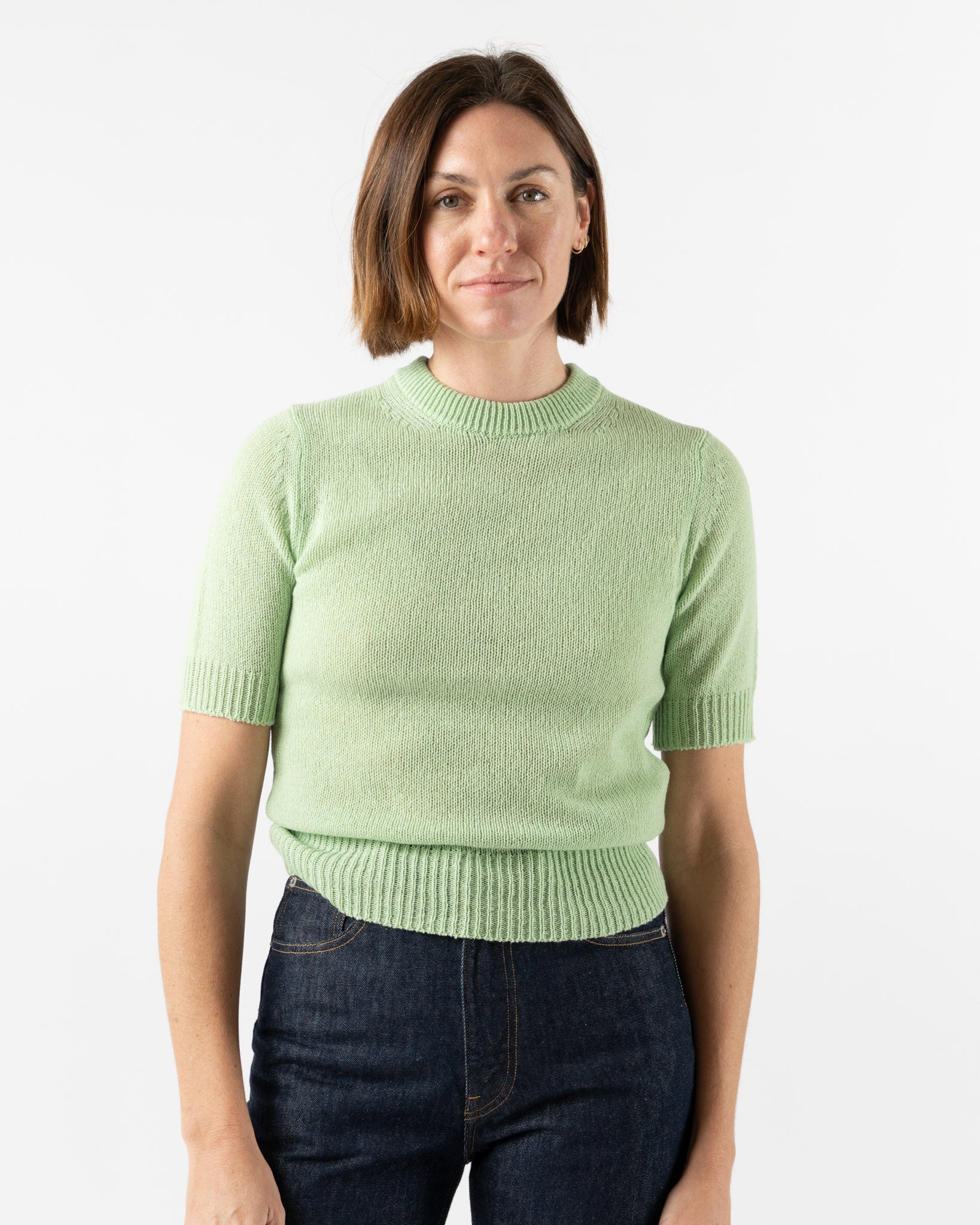 Auralee Summer Cashmere Knit Tee in Light Green Curated at Jake