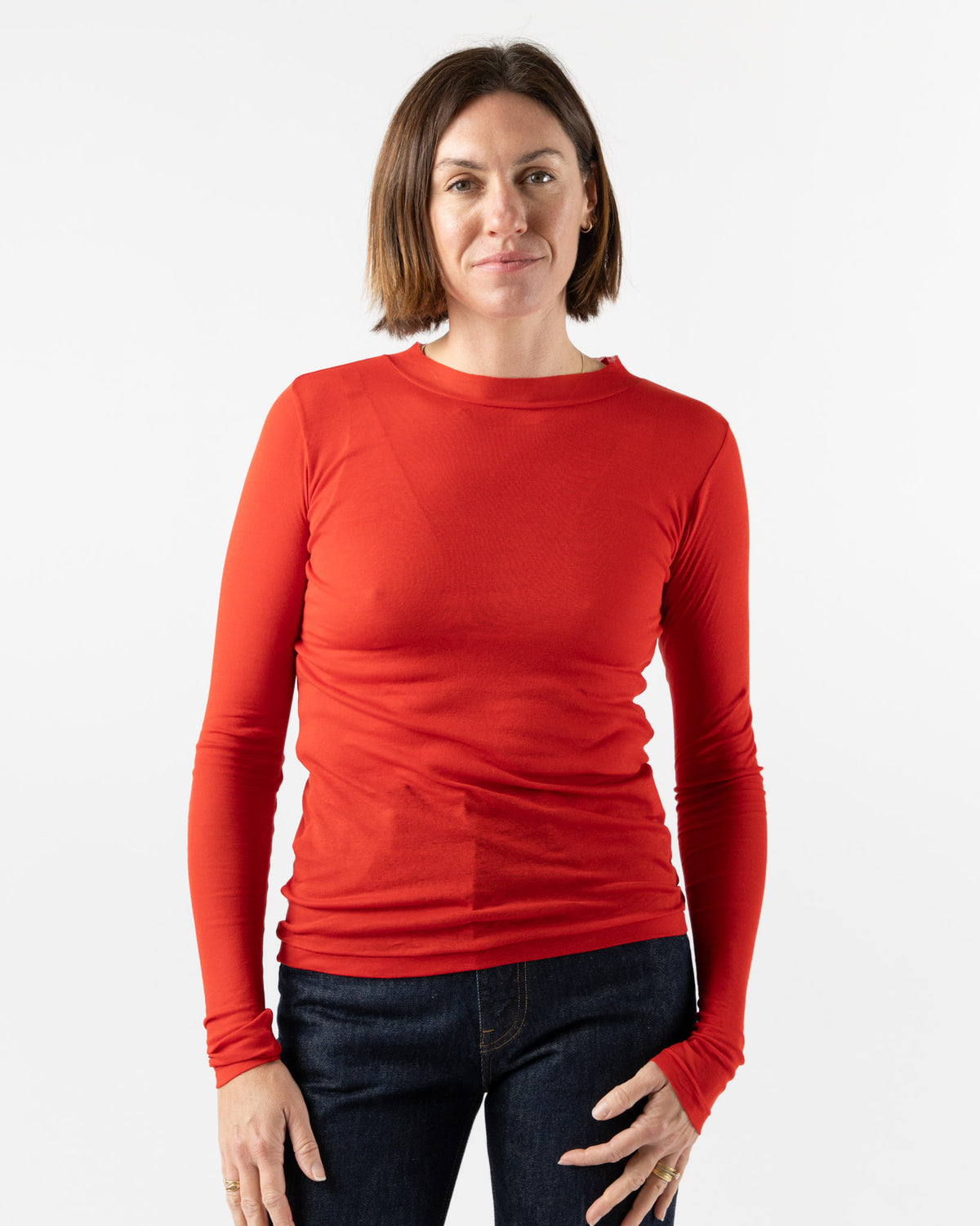 Auralee Super High Gauge Sheer Rib LS Tee in Red Curated at Jake 
