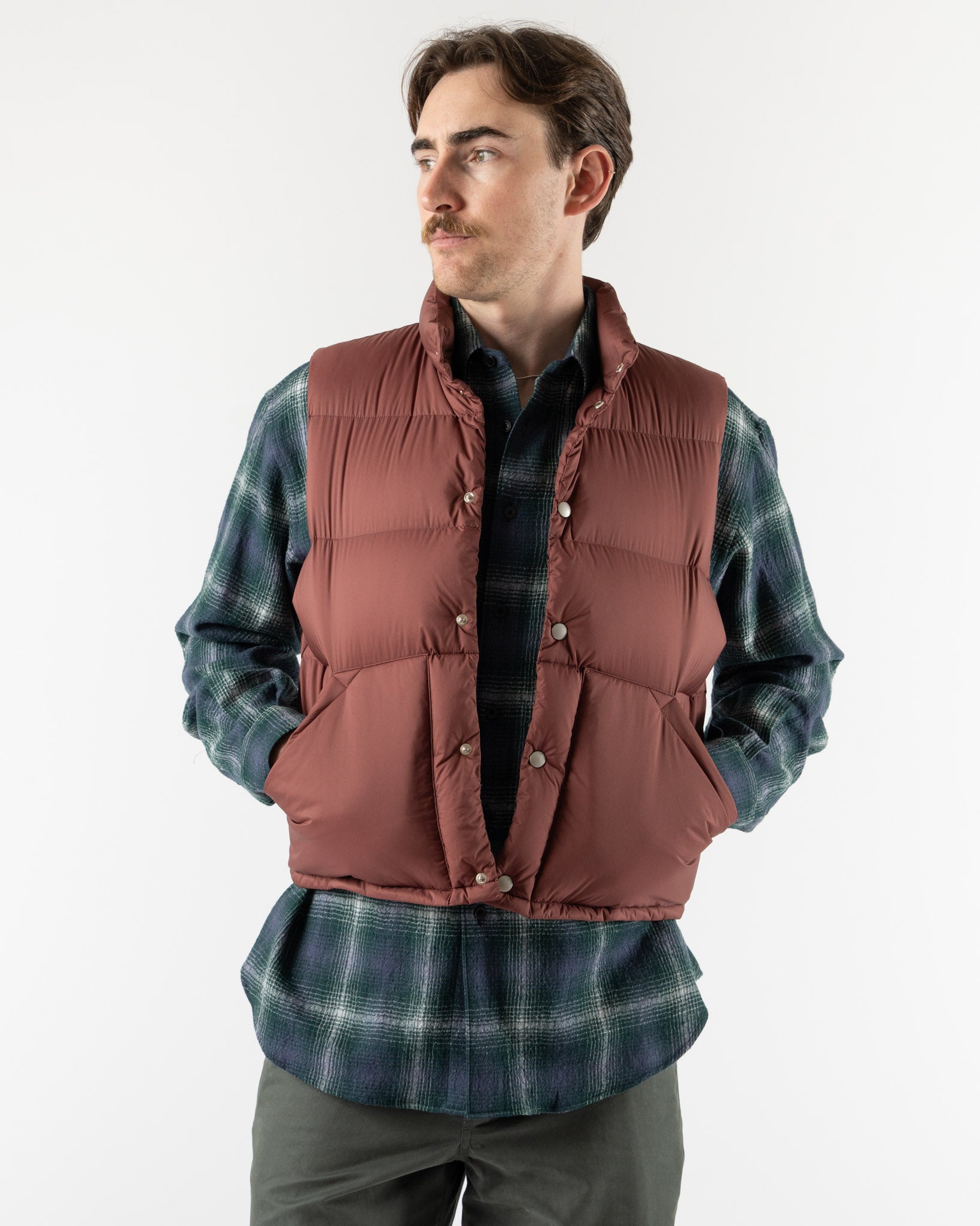 Auralee Super Light Nylon Ripstop Vest in Burgundy Curated at Jake and Jones