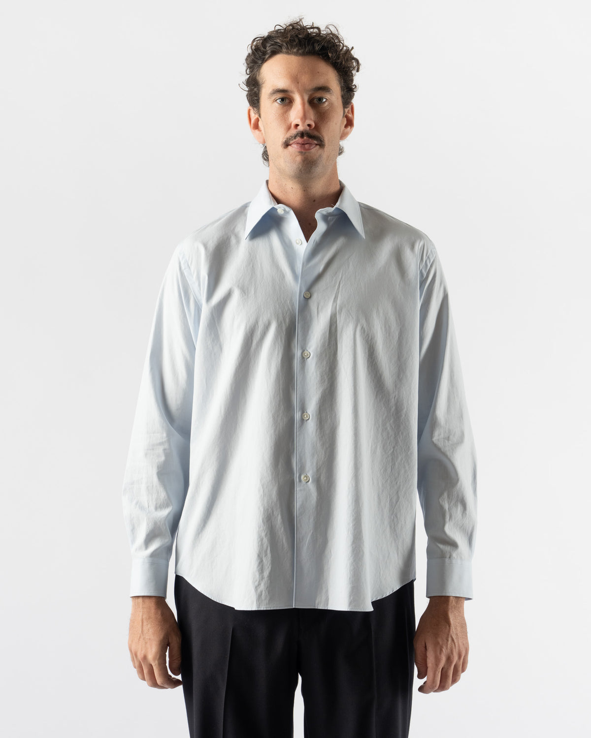 Auralee Washed Finx Twill Shirt in Blue