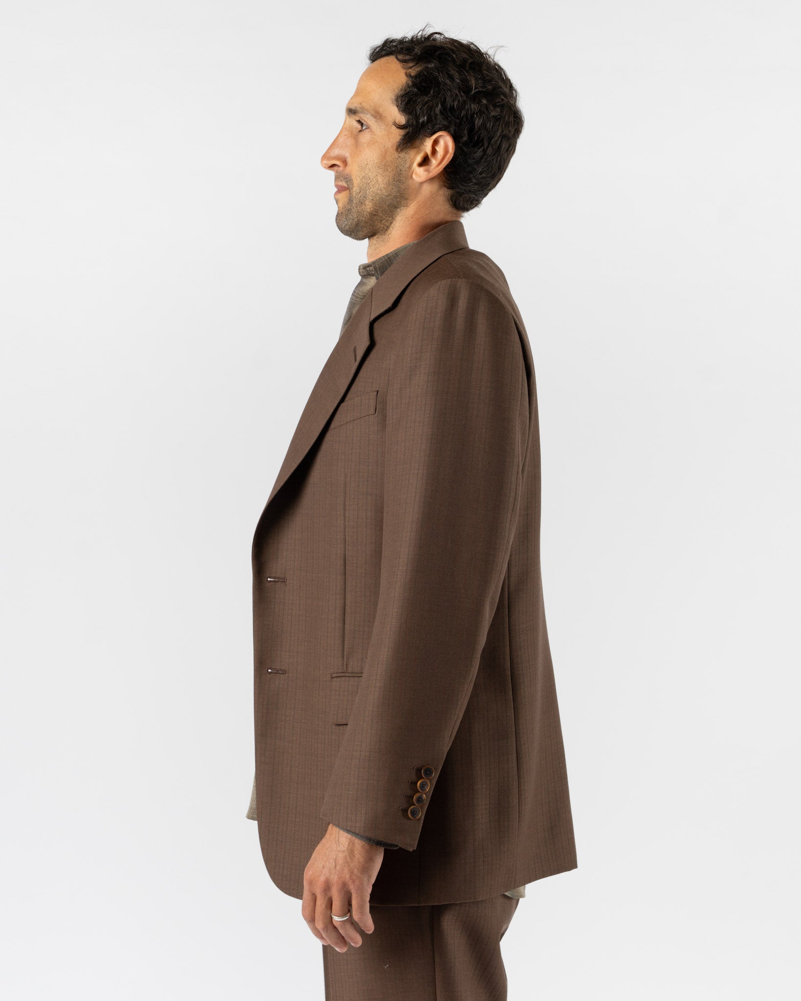 Auralee Bluefaced Wool Jacket in Brown Red Stripe