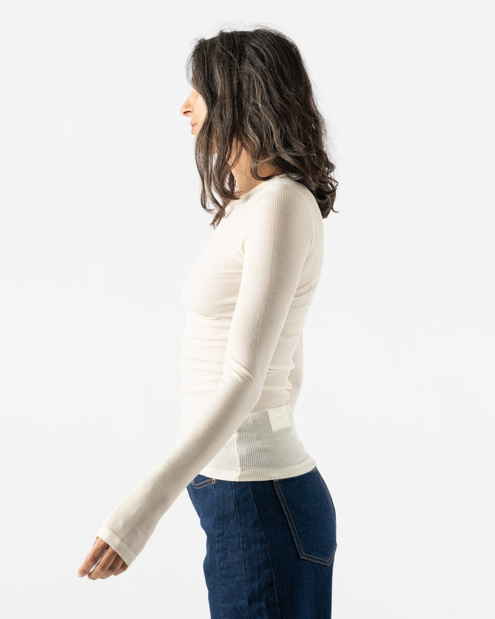 Auralee Wool Silk Soft Long Sleeve Tee in Ivory