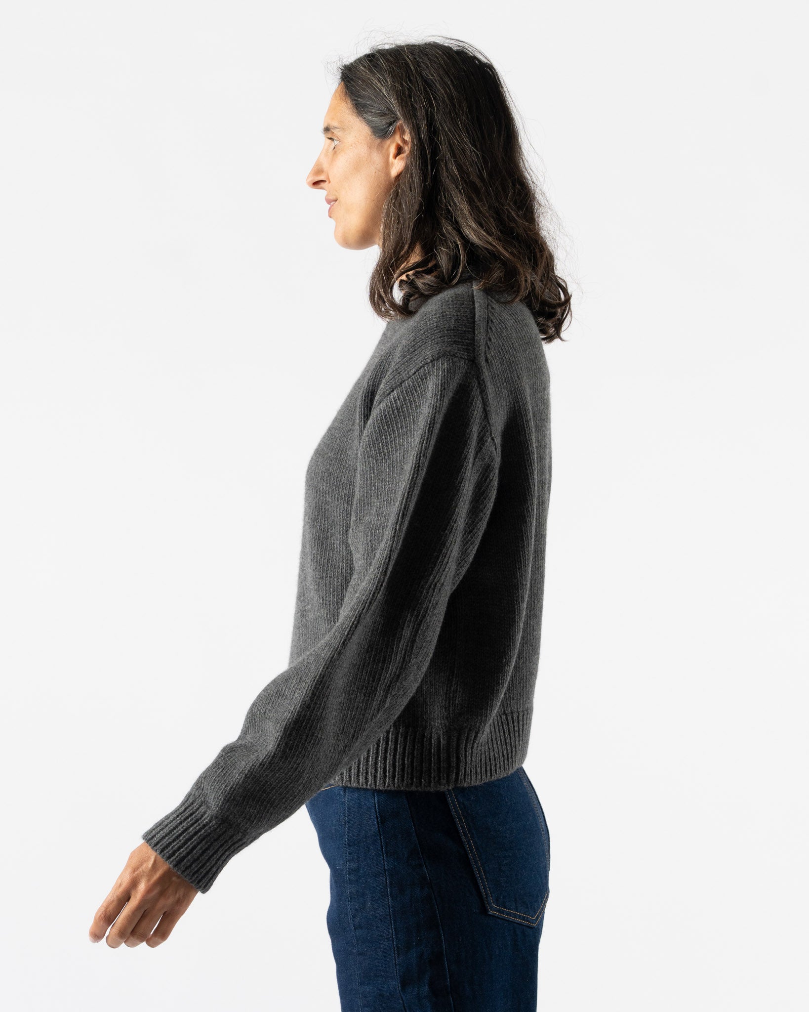 Auralee Wool Soft Cord Knit Pullover in Top Charcoal
