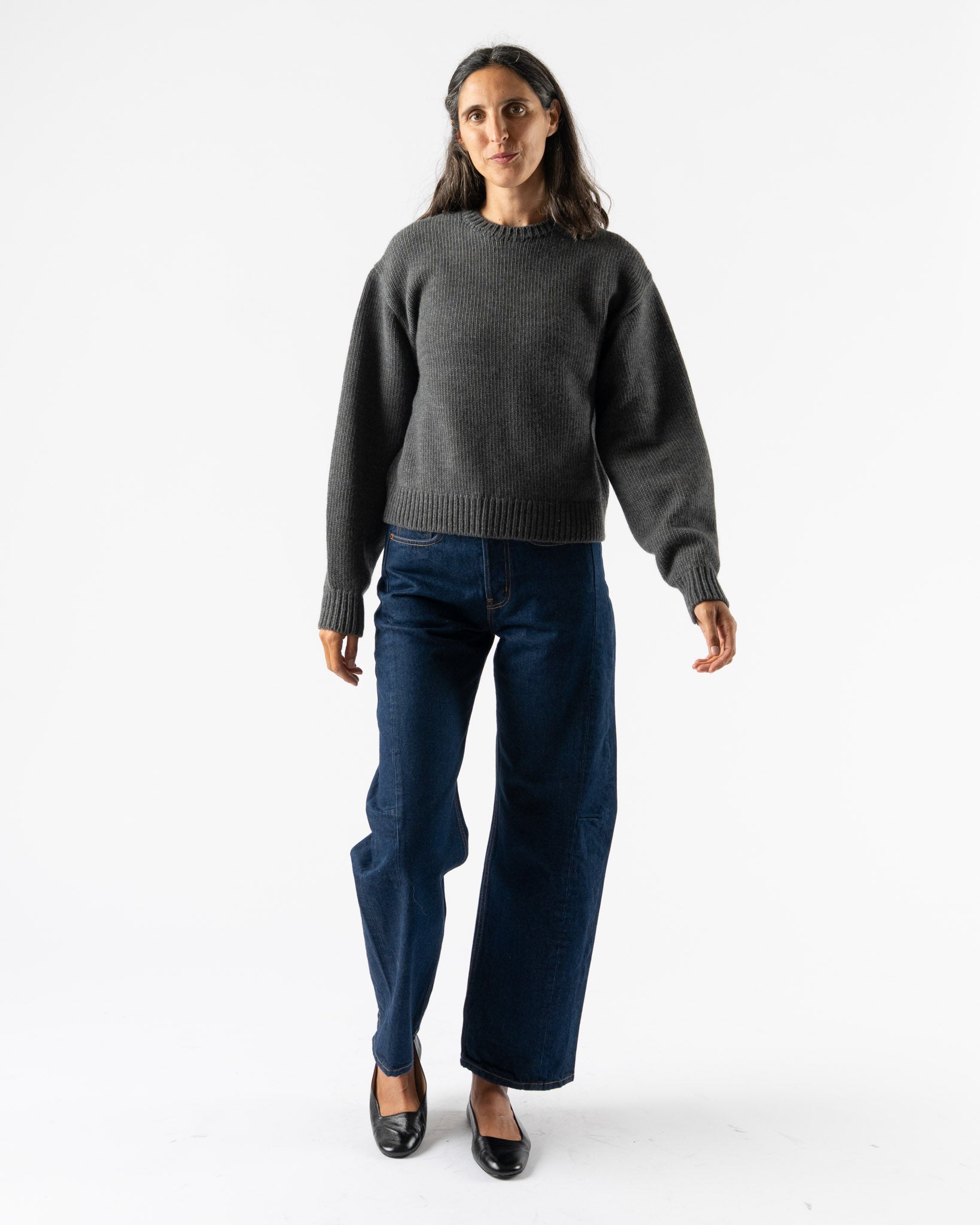 Auralee Wool Soft Cord Knit Pullover in Top Charcoal