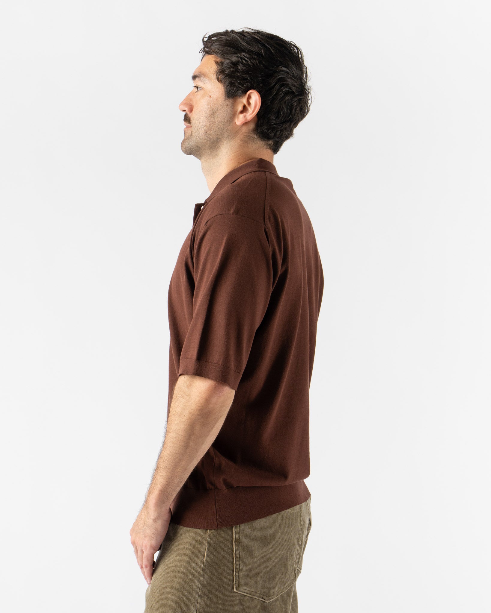 Auralee Super High Gauge Cotton Polo in Brown