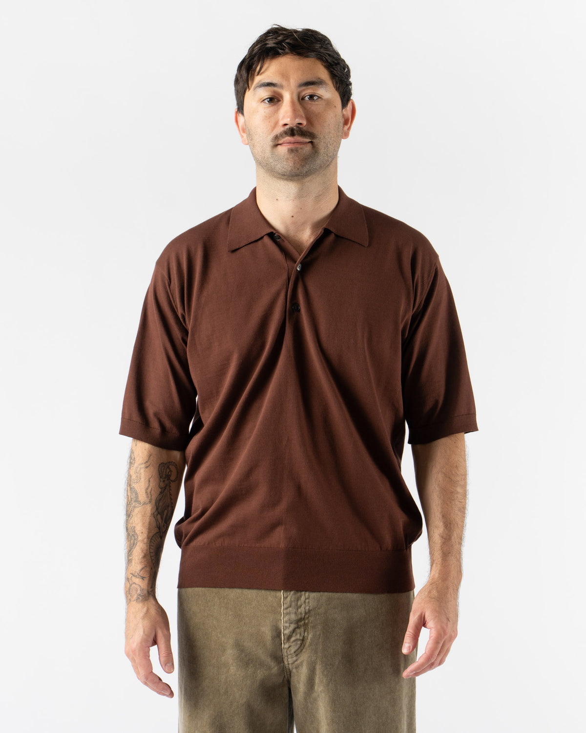 Auralee Super High Gauge Cotton Polo in Brown Curated at Jake and 