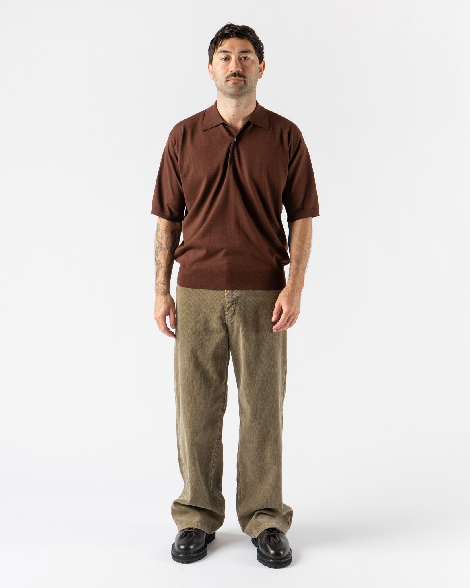 Auralee Super High Gauge Cotton Polo in Brown