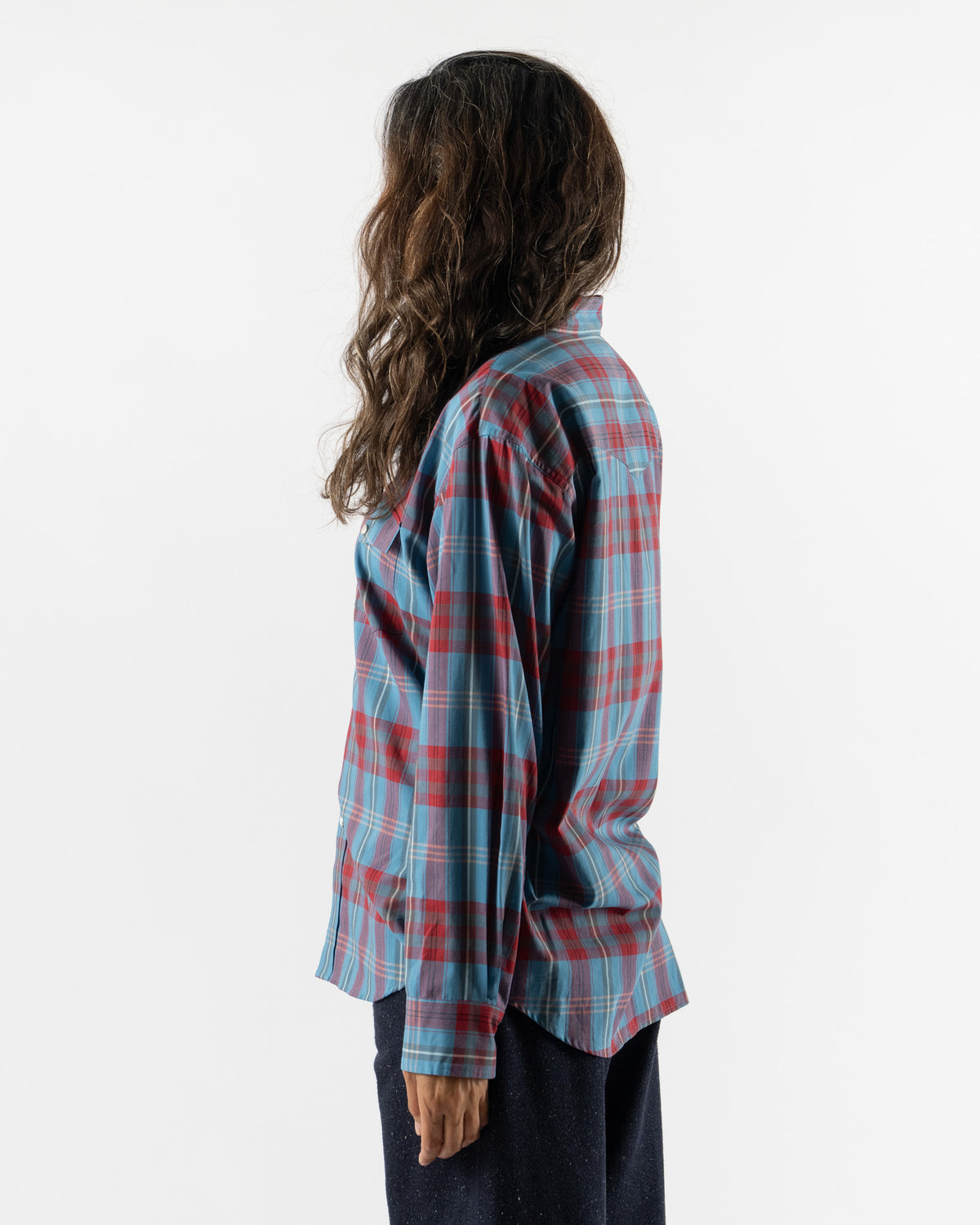 Auralee High Twist Cotton Silk Check Shirt in Blue Check