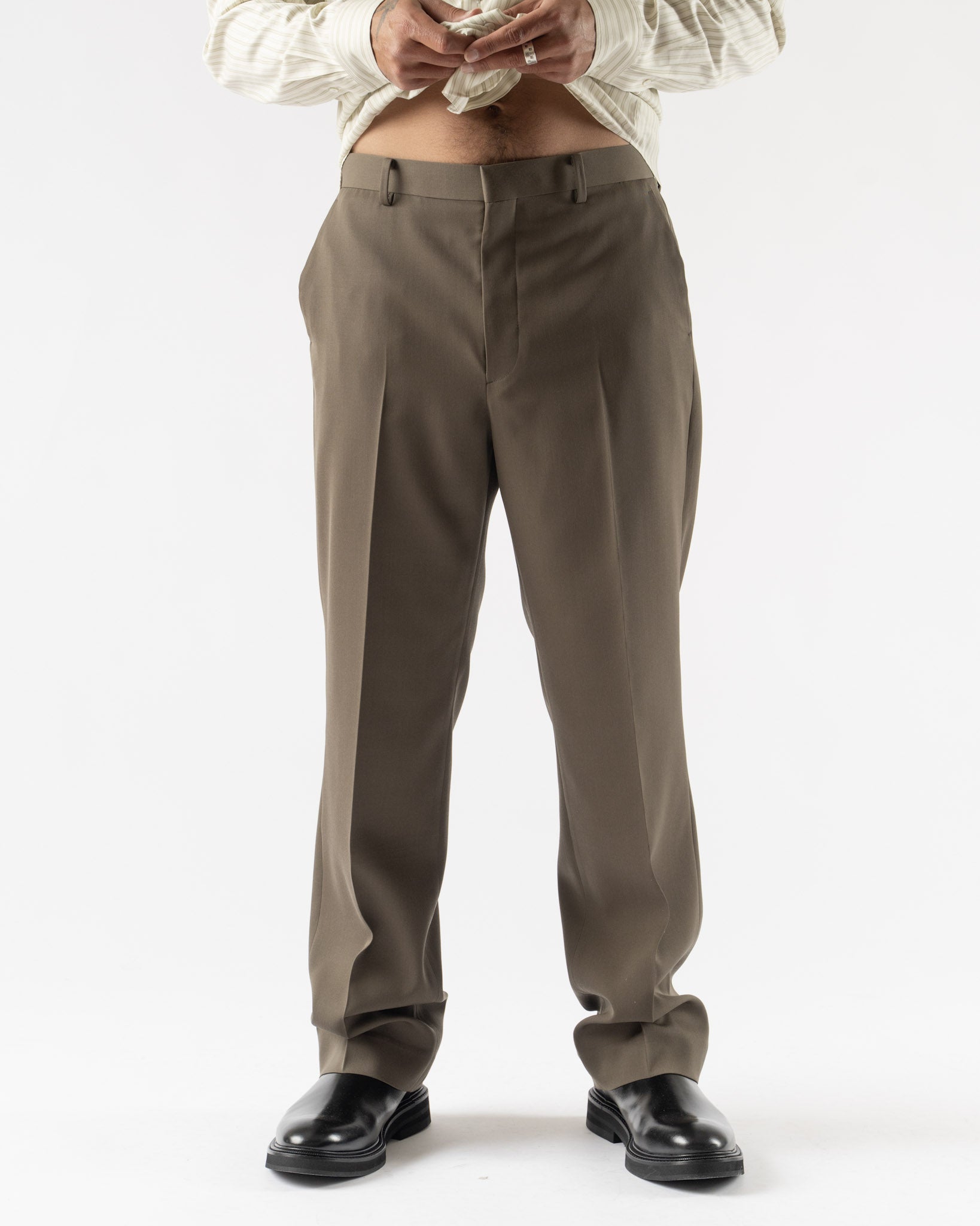 Auralee Pants in Dark Olive Brown Curated at Jake and Jones