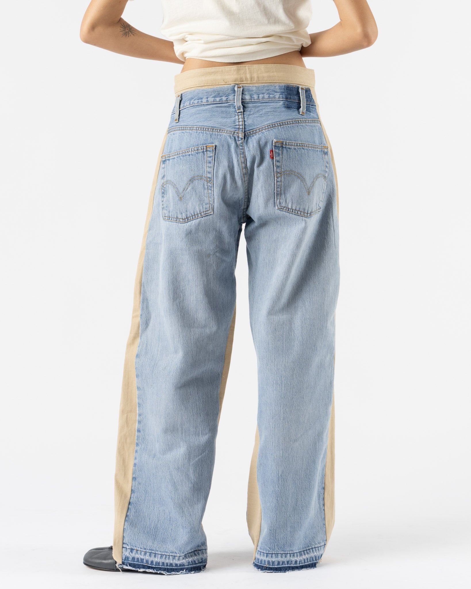 B Sides Double Waistband Rework in Vintage Indigo/Tan