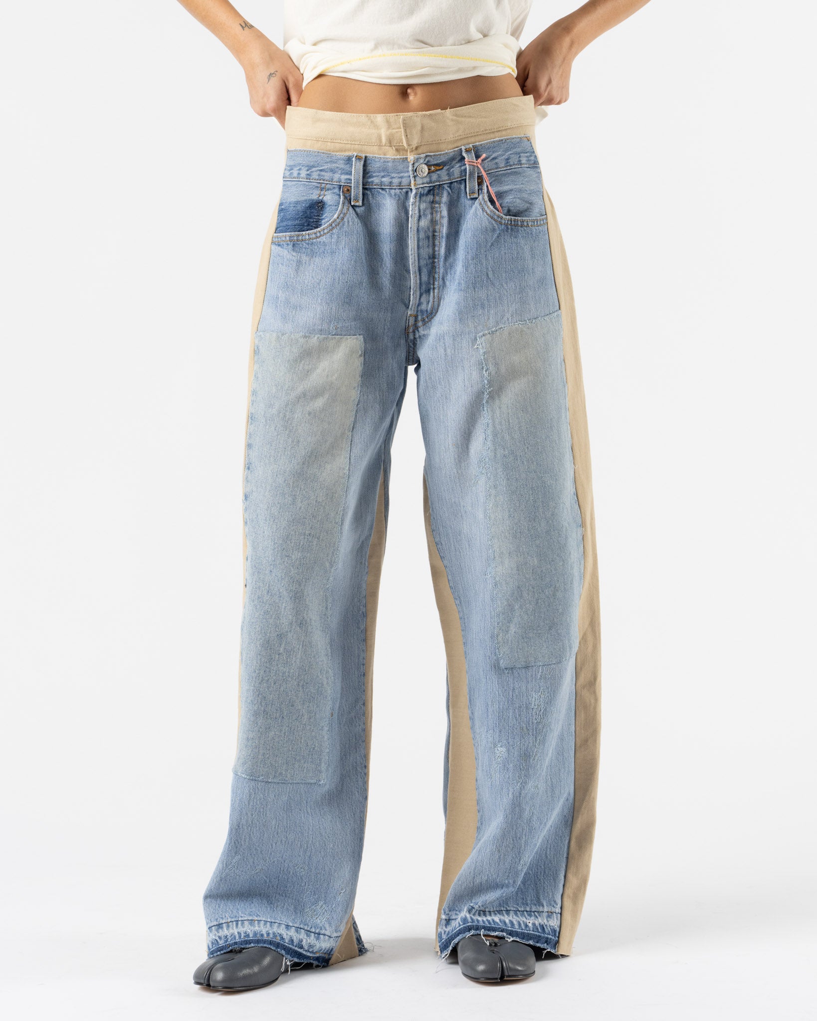 B Sides Double Waistband Rework in Vintage Indigo/Tan
