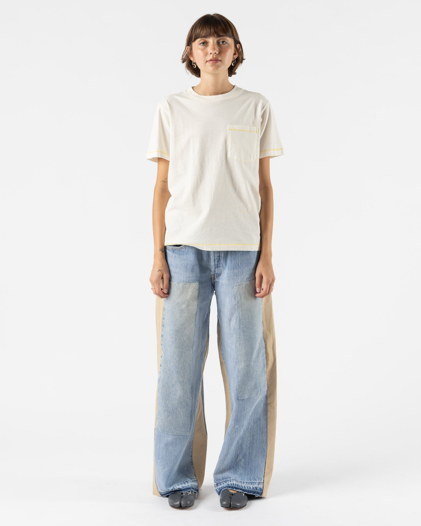 B Sides Double Waistband Rework in Vintage Indigo/Tan