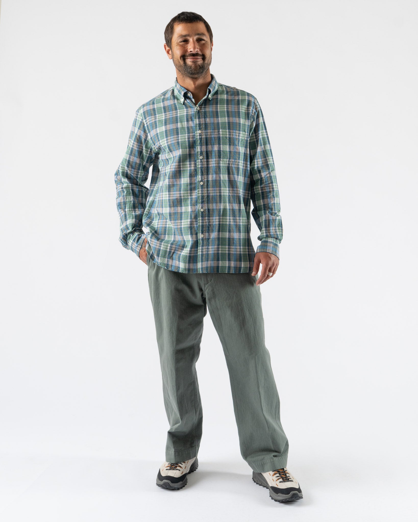 Beams Plus B.D. Madras Shirt in Blue