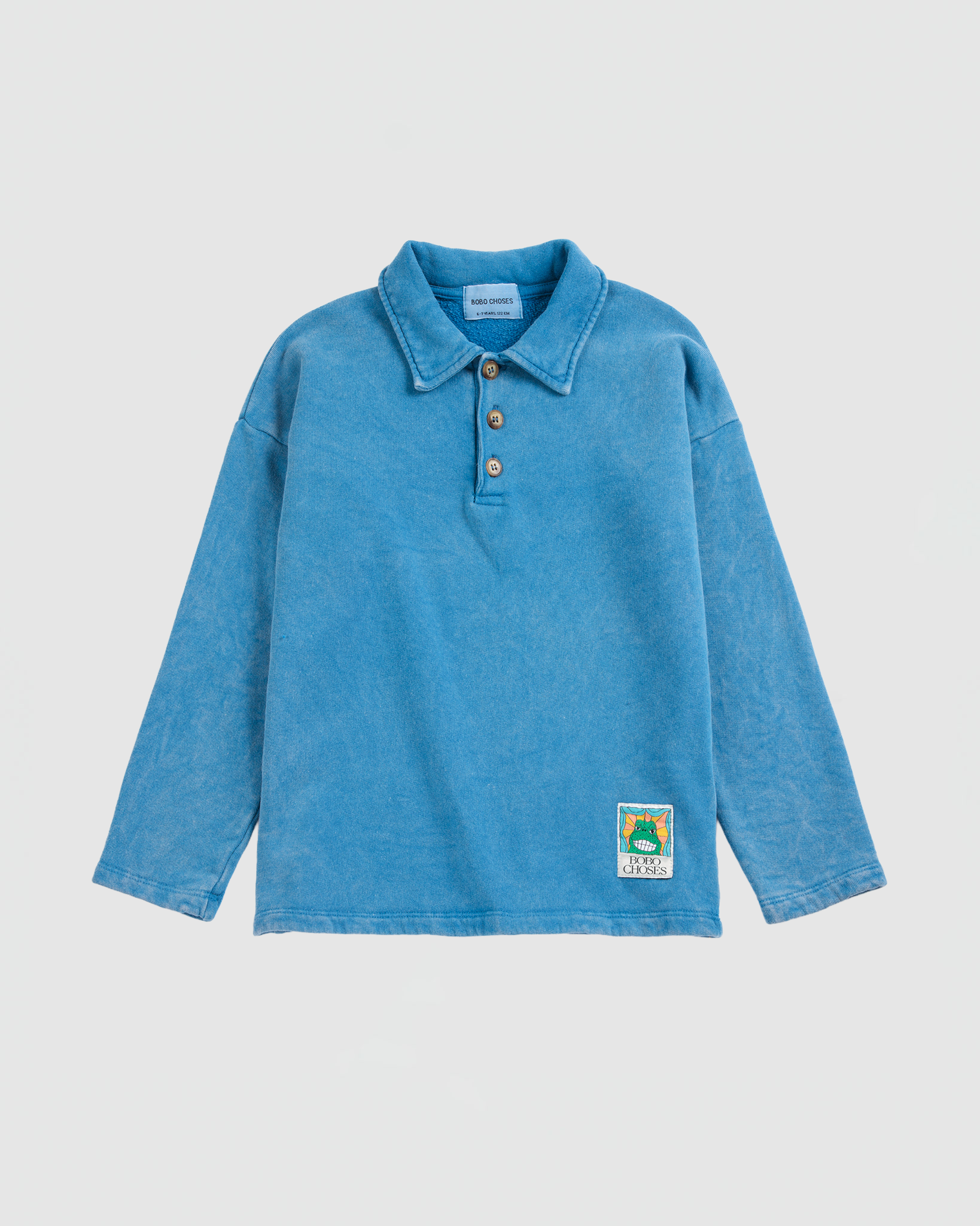 Bobo Choses Beast Tag Polo Sweatshirt in Light Blue