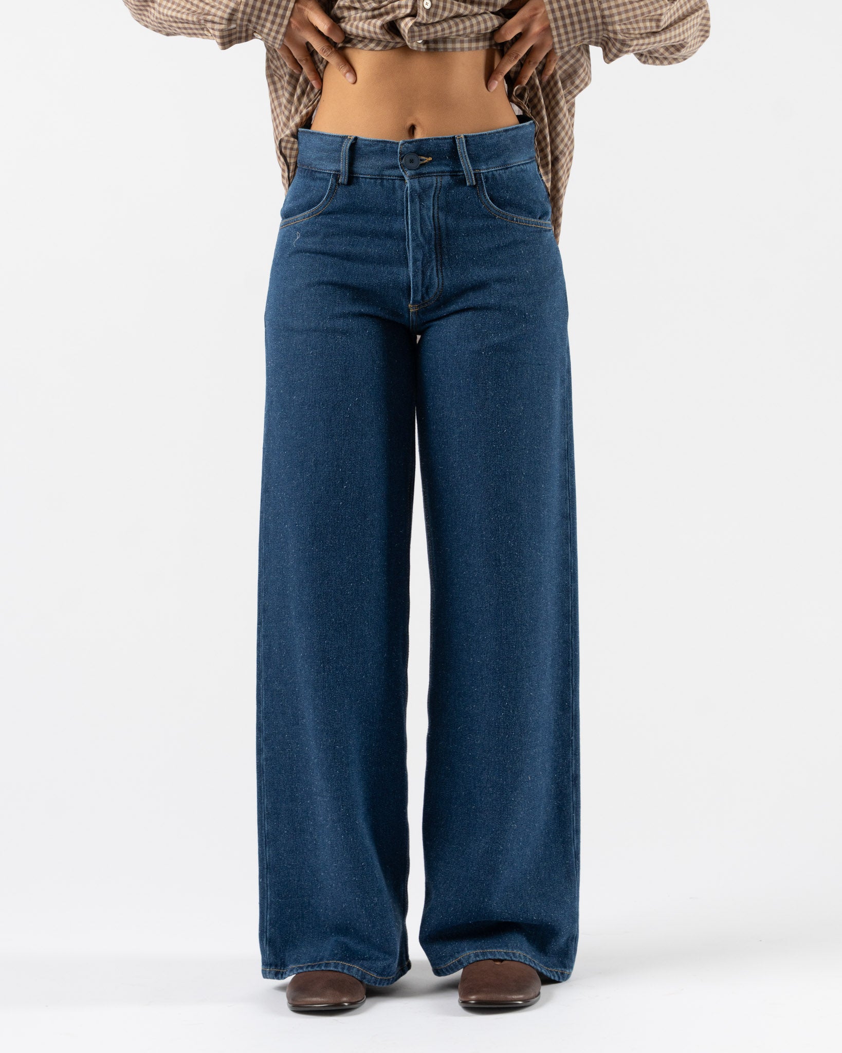 Baserange Grass Pants in Indigo Blue Wash
