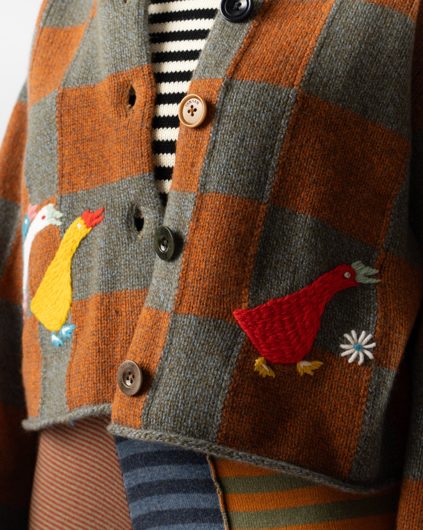 YanYan Chunky Check Cardigan in Moss
