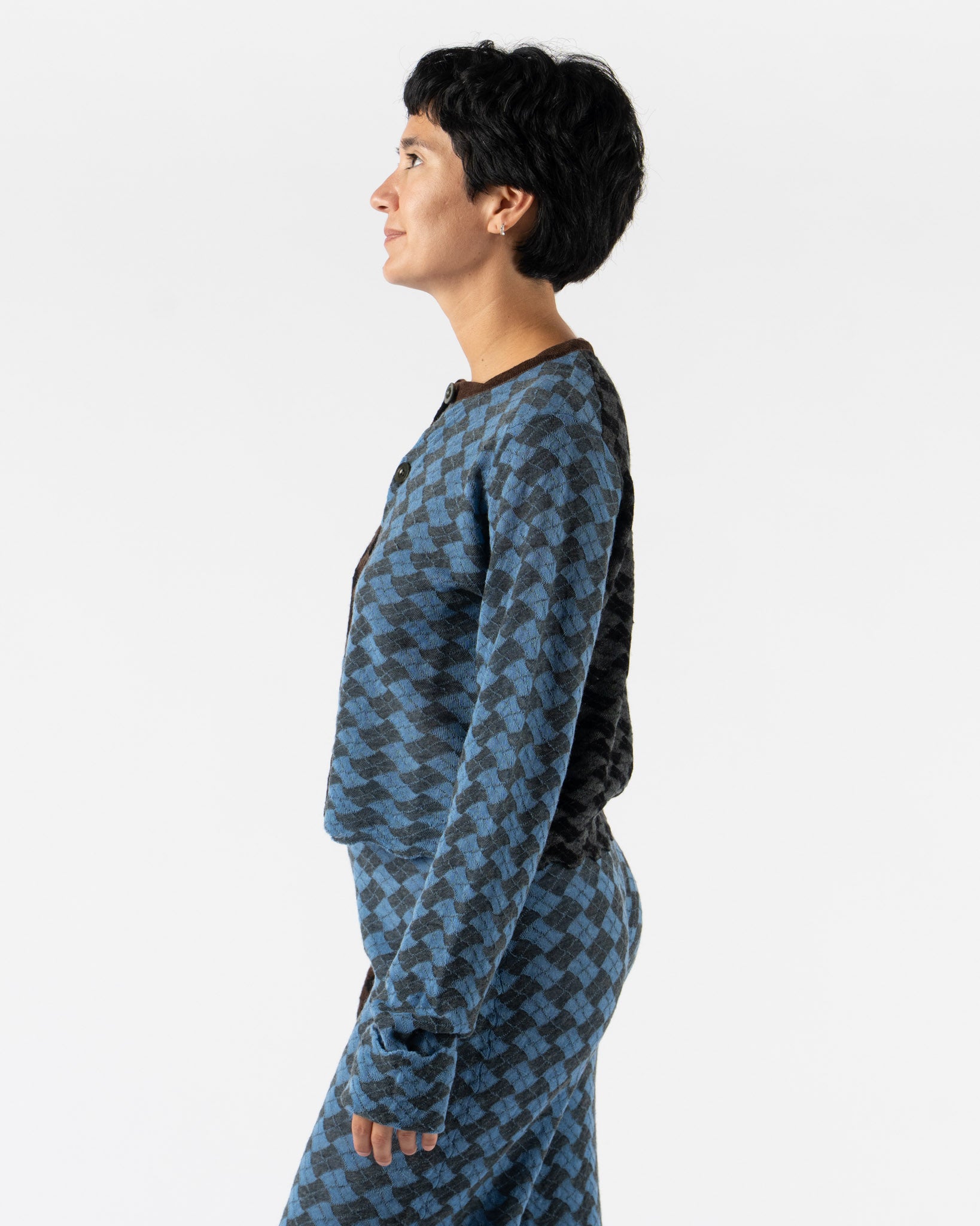 YanYan Basket Flipping Crop Cardigan in Brown/Blue