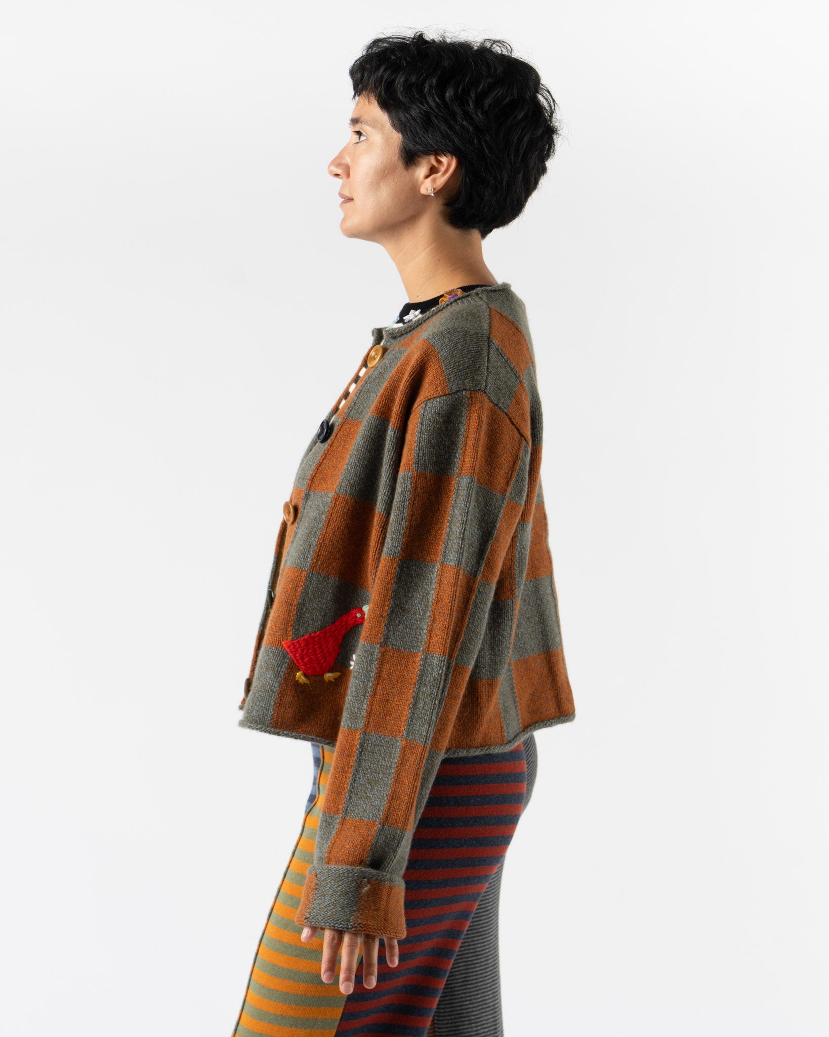 YanYan Chunky Check Cardigan in Moss