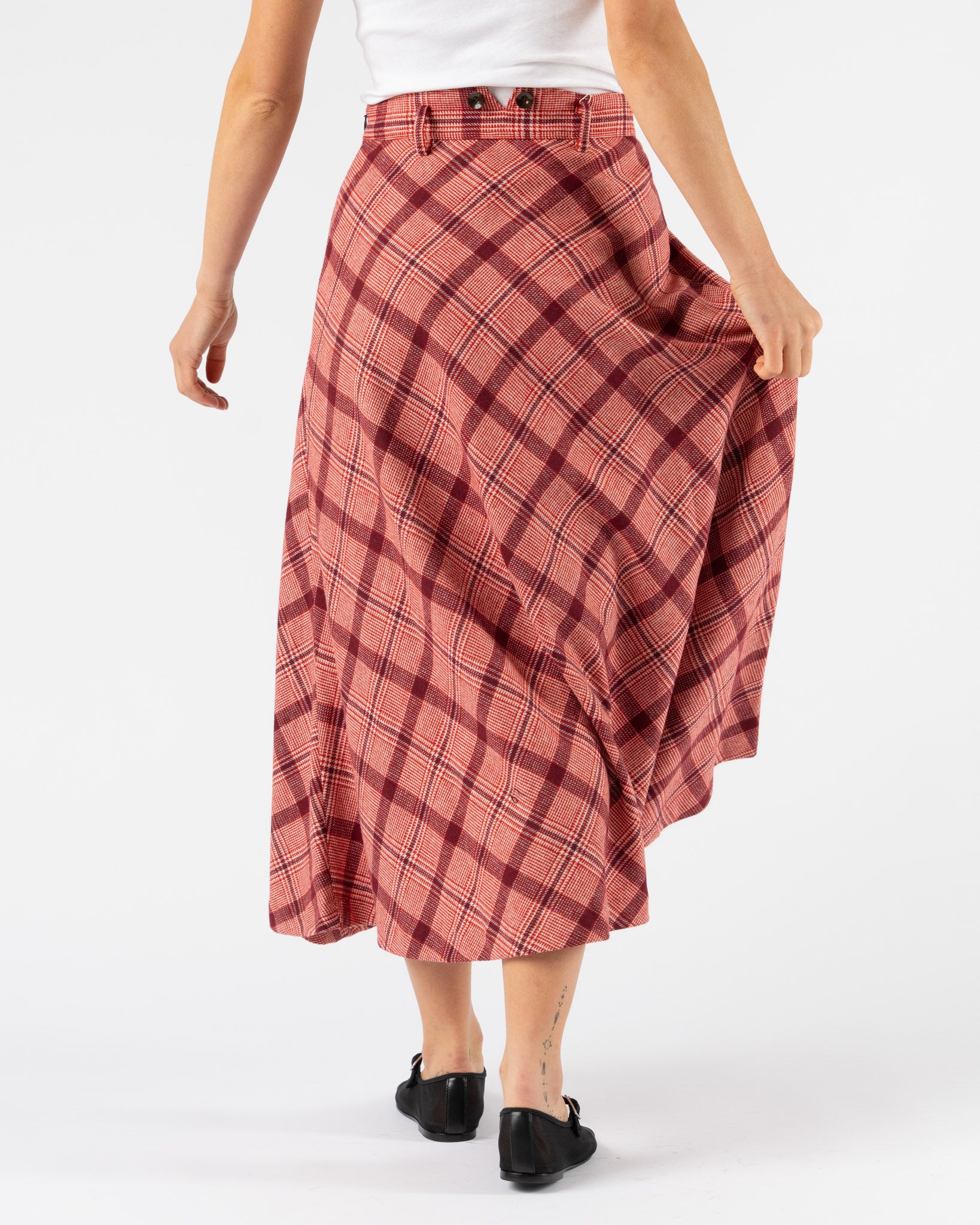 Beams Boy Check Long A-Line Skirt in Red